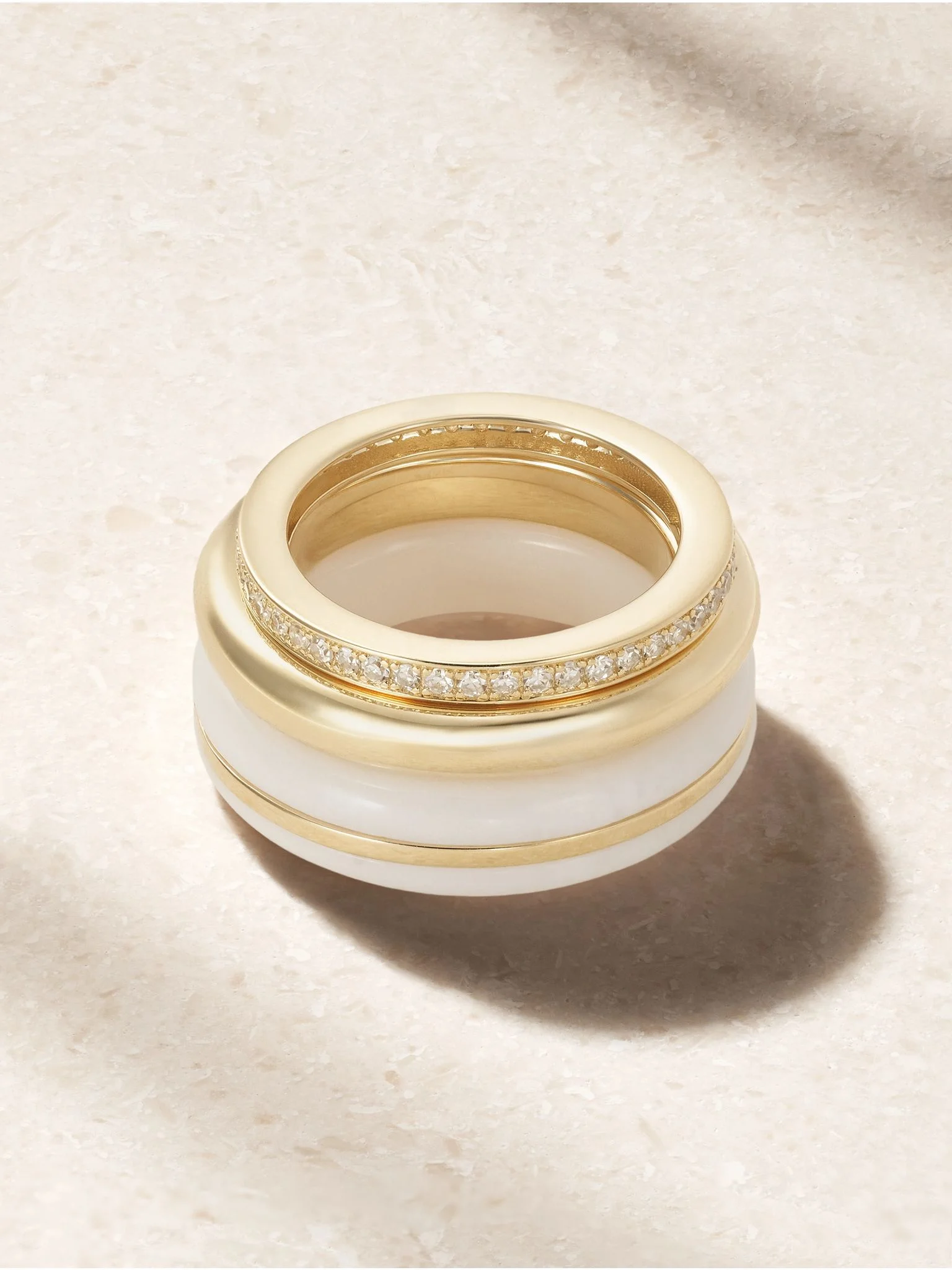 Set of a three 14-karat recycled gold, diamond and agate rings White - 1