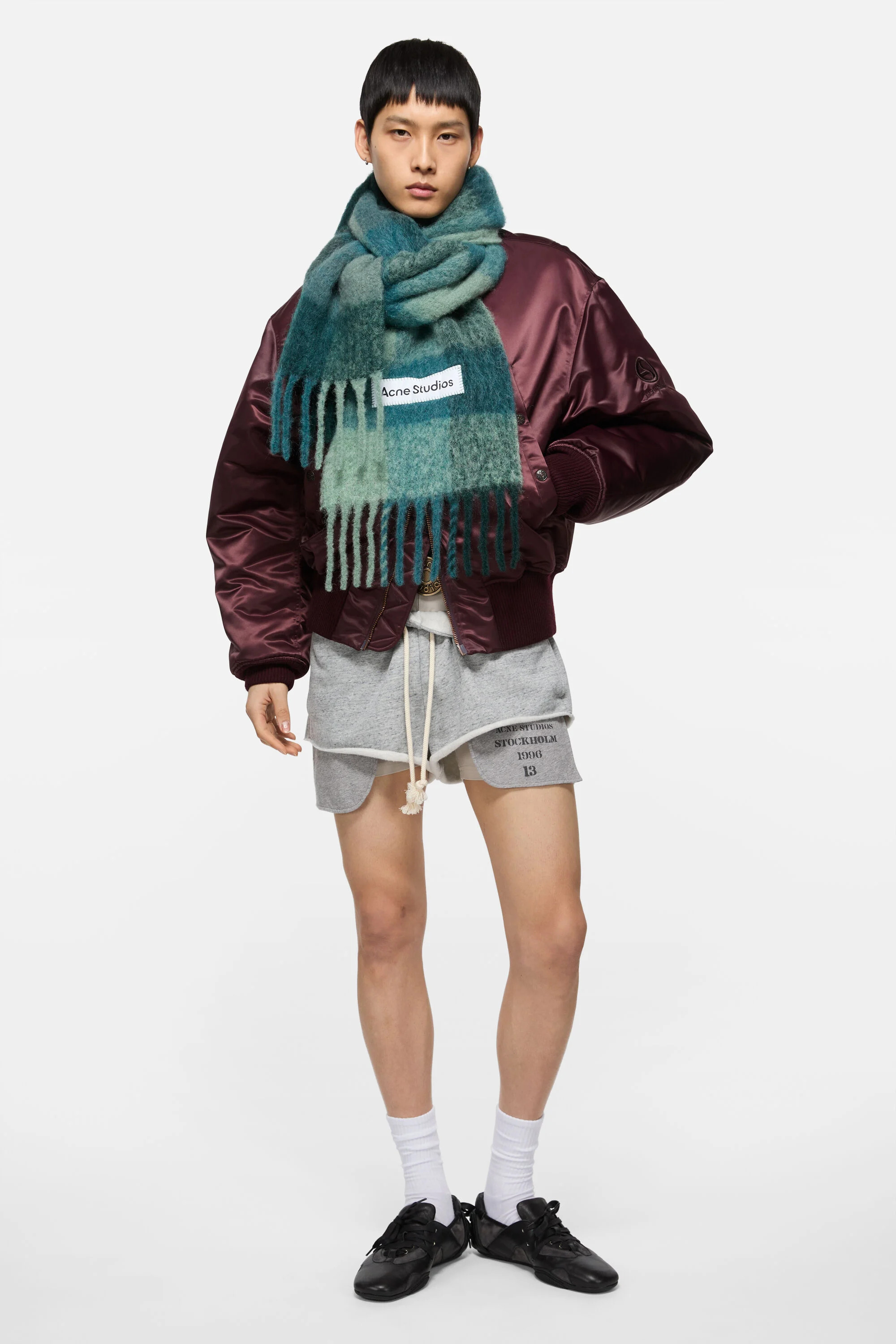 Mohair checked scarf - Teal/Grey/Green - 3