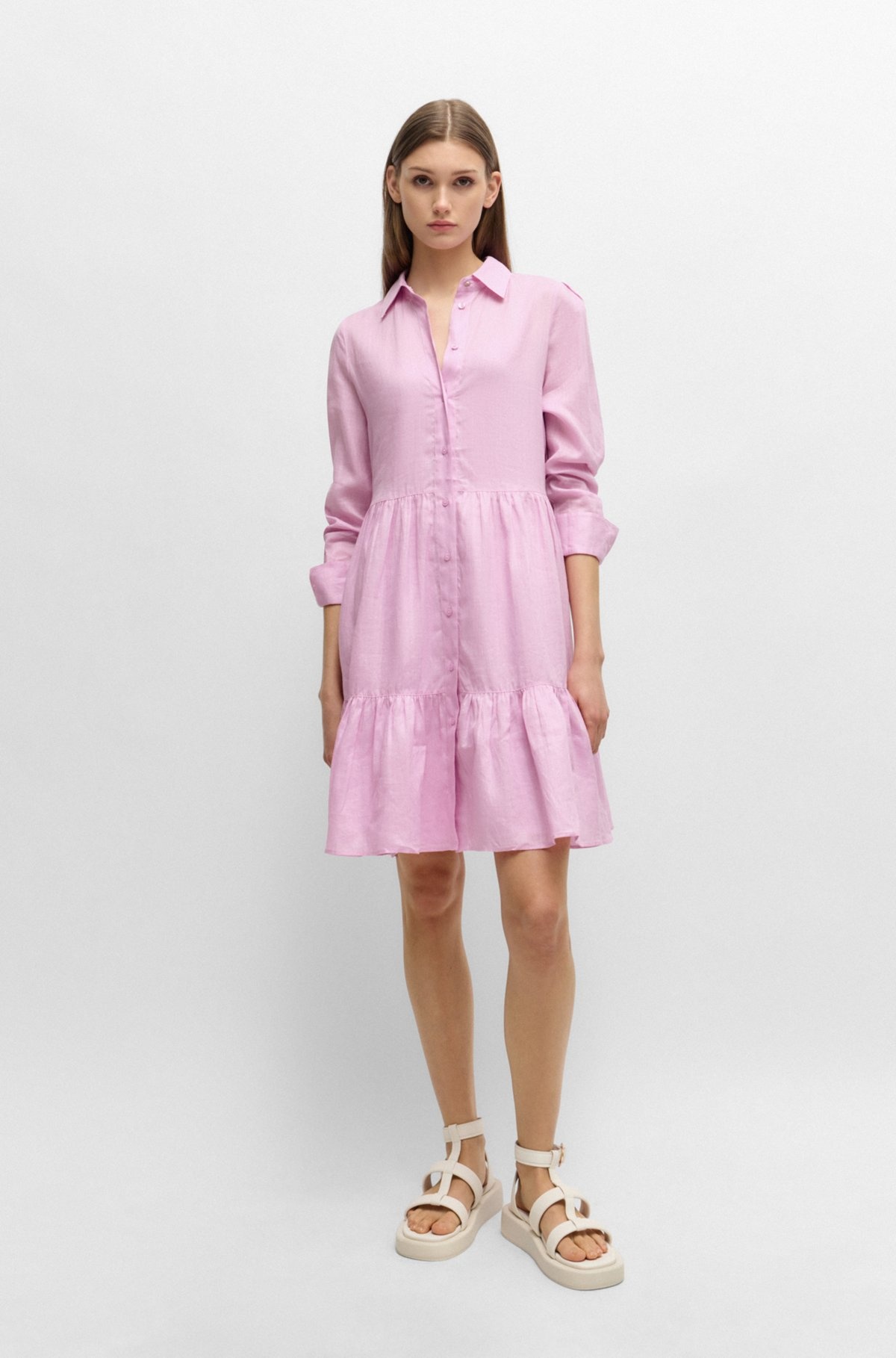 TIERED SHIRT DRESS IN RAMIE WITH COTTON INNER DRESS - 2