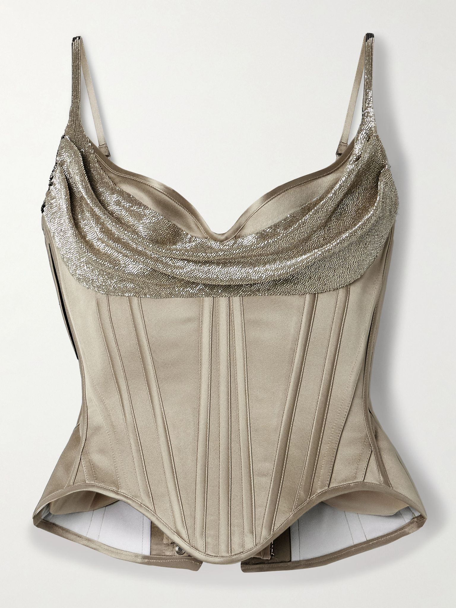 Salon bead-embellished silk-satin bustier top Mushroom - 1