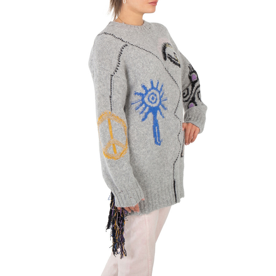 Stella McCartney Folk Artwork Wool Blend Knit Sweater In Grey - 4