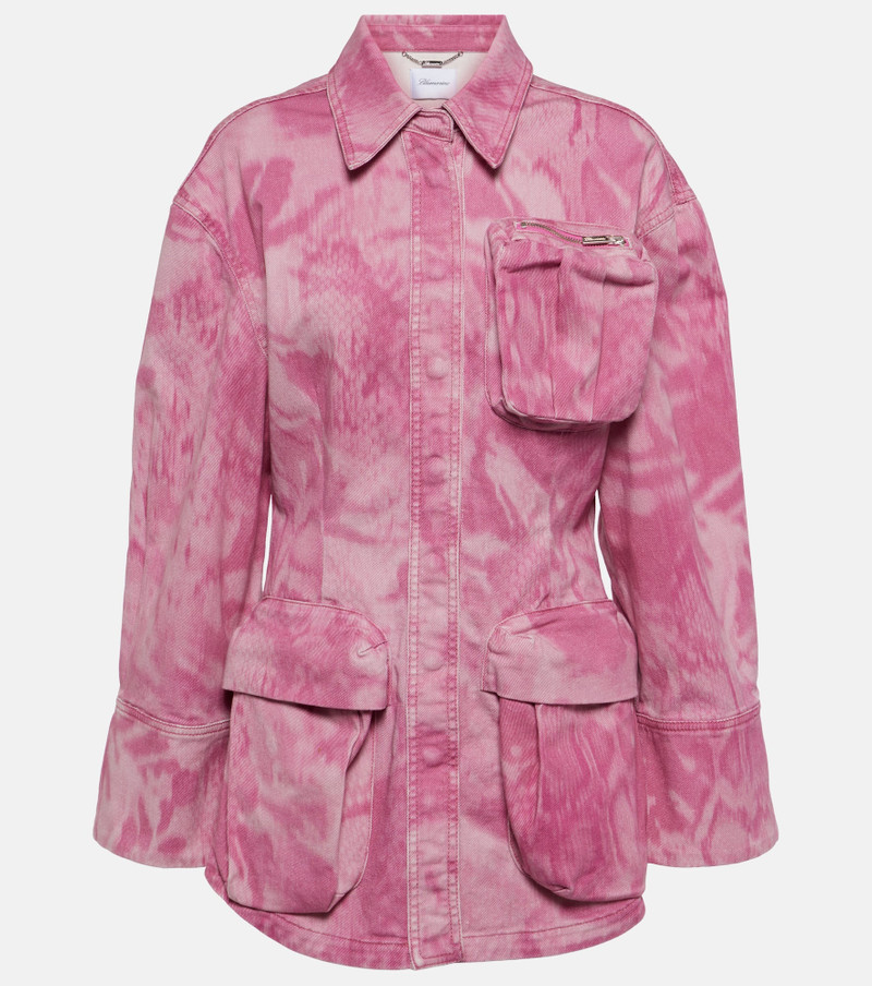 distressed cargo denim jacket - 1