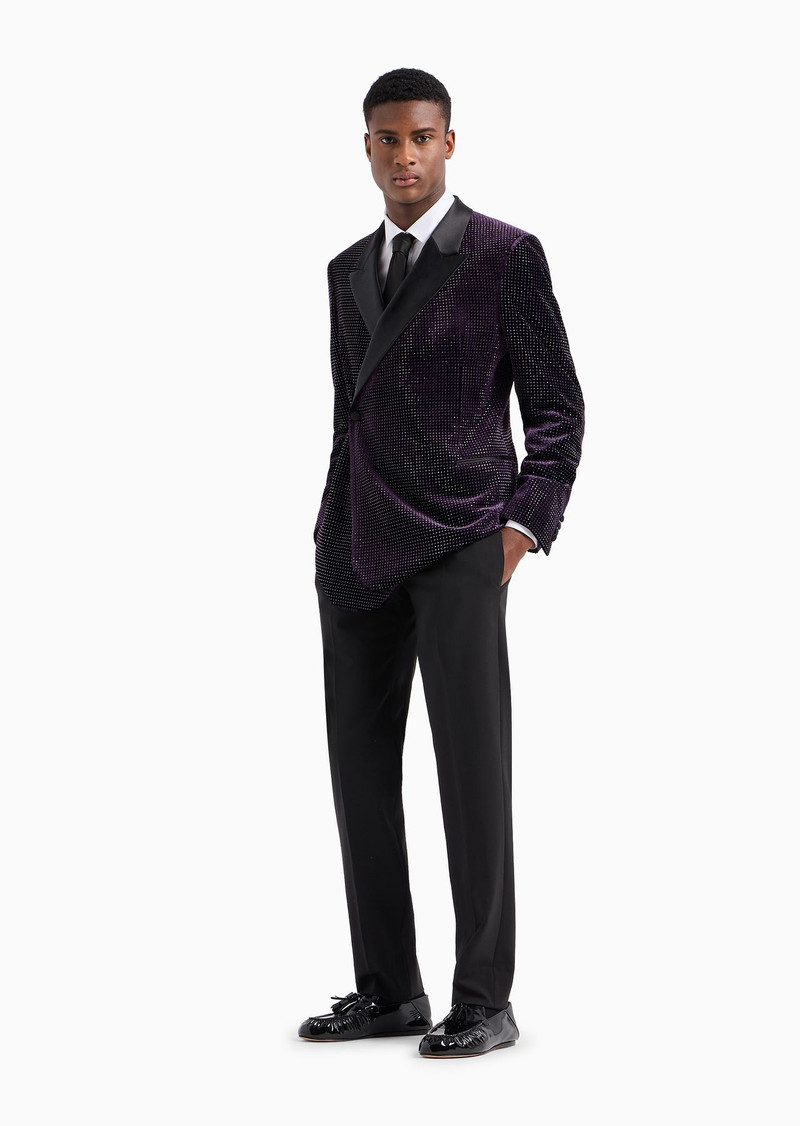 EMPORIO ARMANI Double-breasted velvet jacket with all-over rhinestones ...