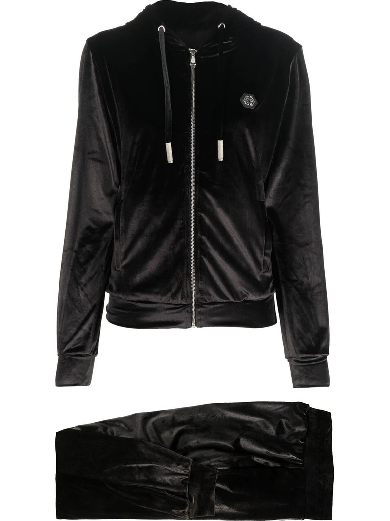 logo-patch velvet-cotton trousers 1