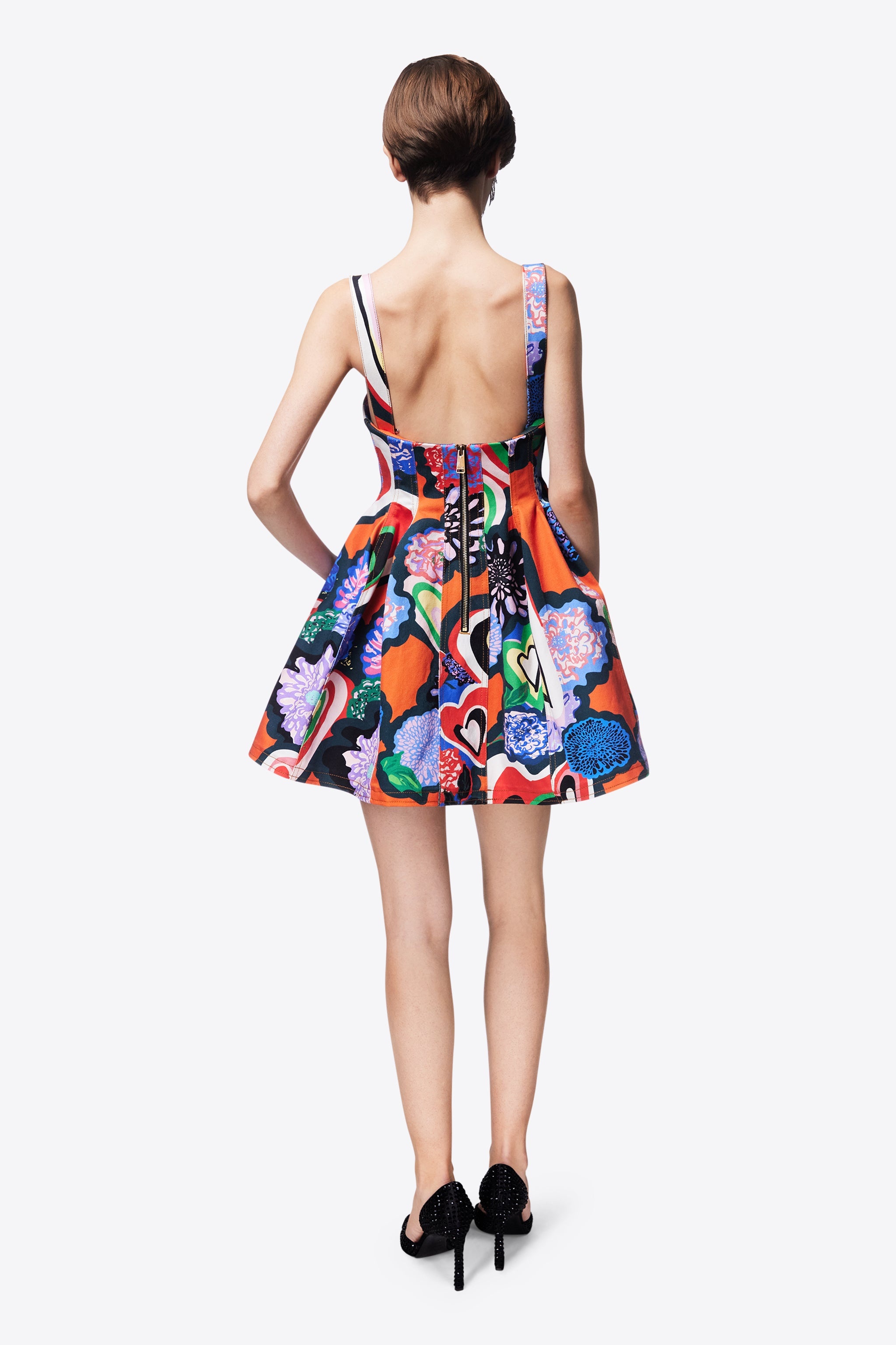 HEART PRINTED GODET MINI DRESS - 6