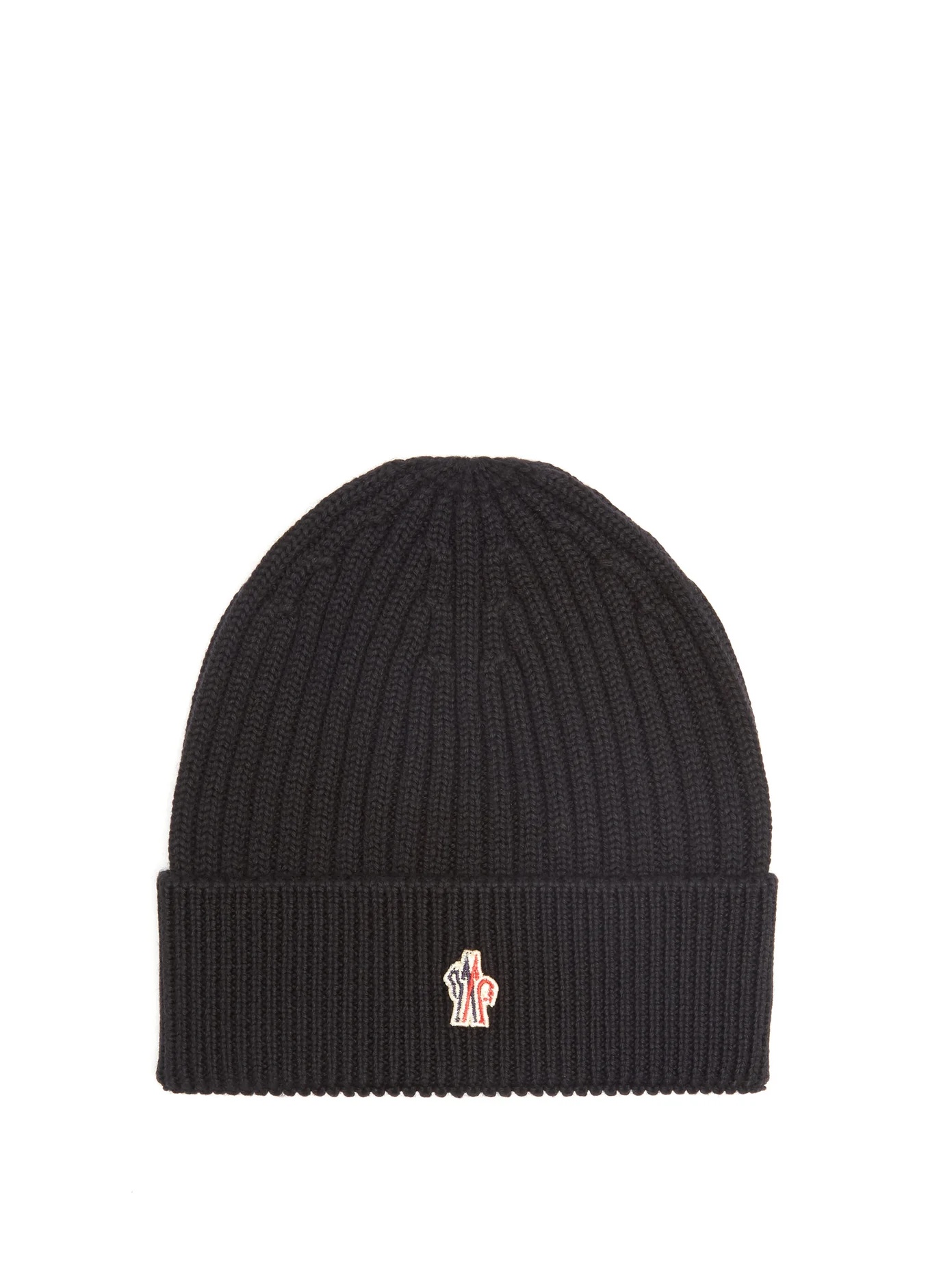 Logo-patch ribbed wool beanie hat - 1