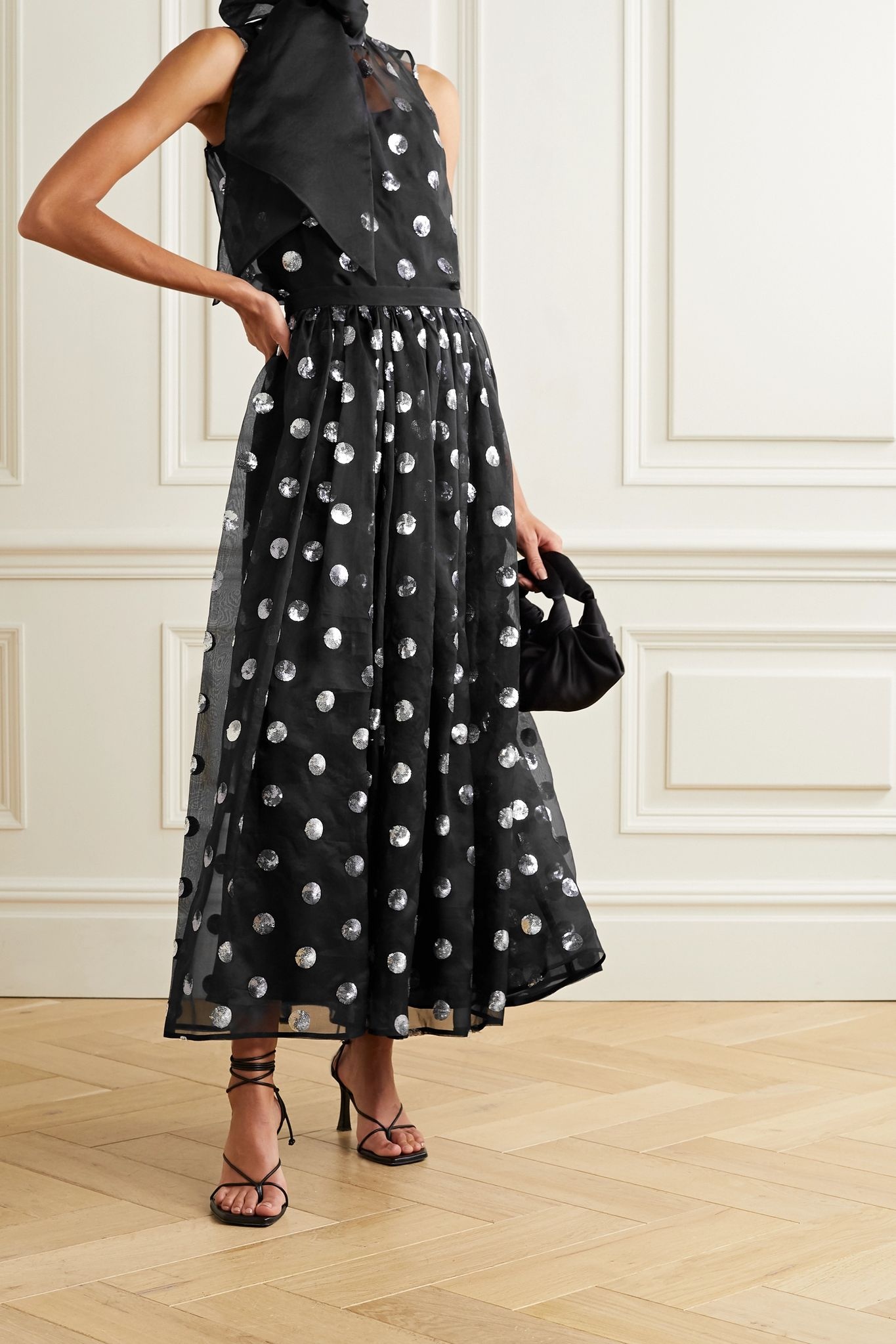 Lindie polka-dot sequined silk-chiffon skirt - 2