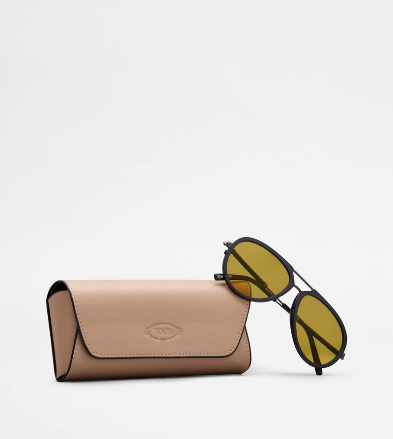 SUNGLASSES WITH TEMPLES IN LEATHER - GREY 5