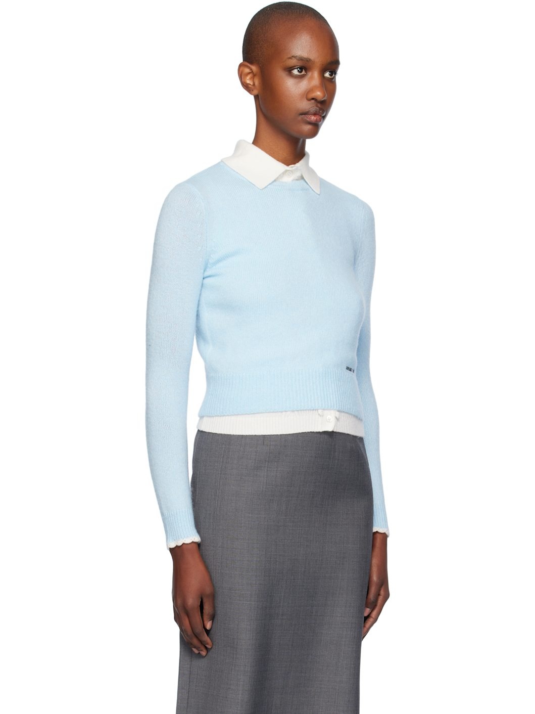 Blue Round-Neck Knit Sweater - 2
