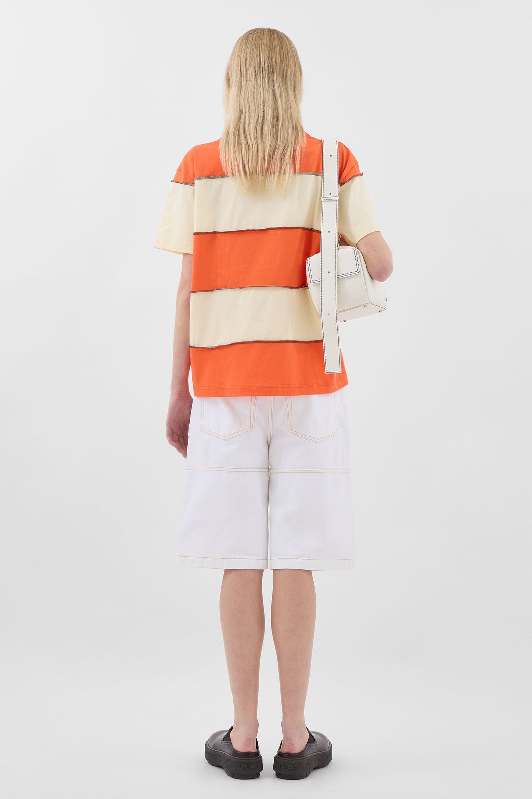 STRIPED T-SHIRT W/ CUTS / off white & orange - 4