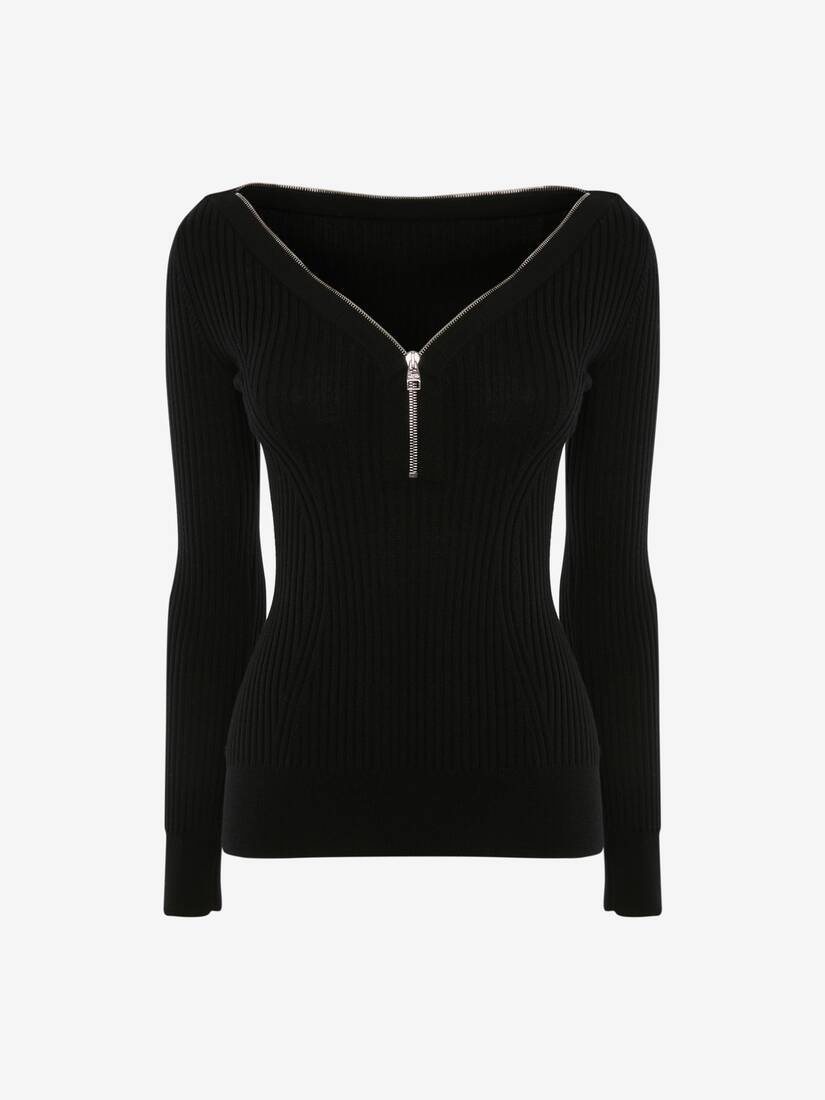 Zip Knit Jumper in Black - 1