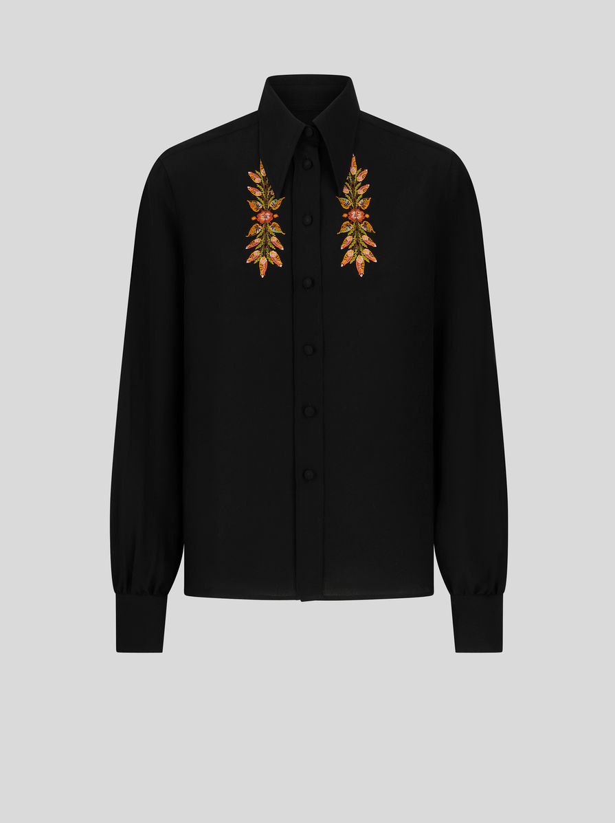 SILK SHIRT WITH FOLIAGE EMBROIDERY - 1