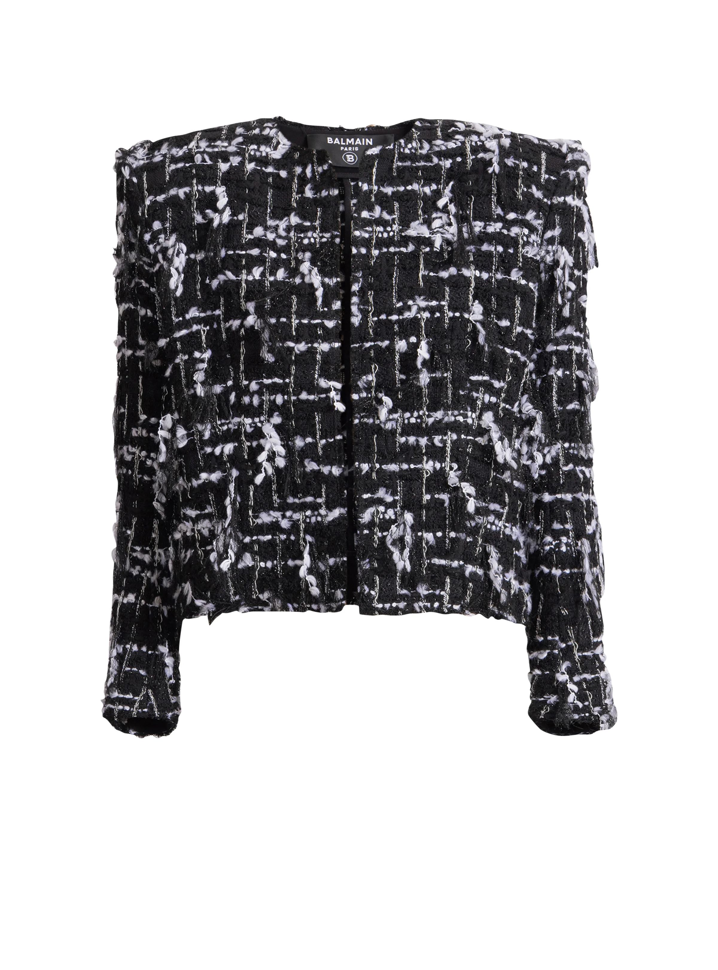 Cropped jacket in fringed tweed - 1