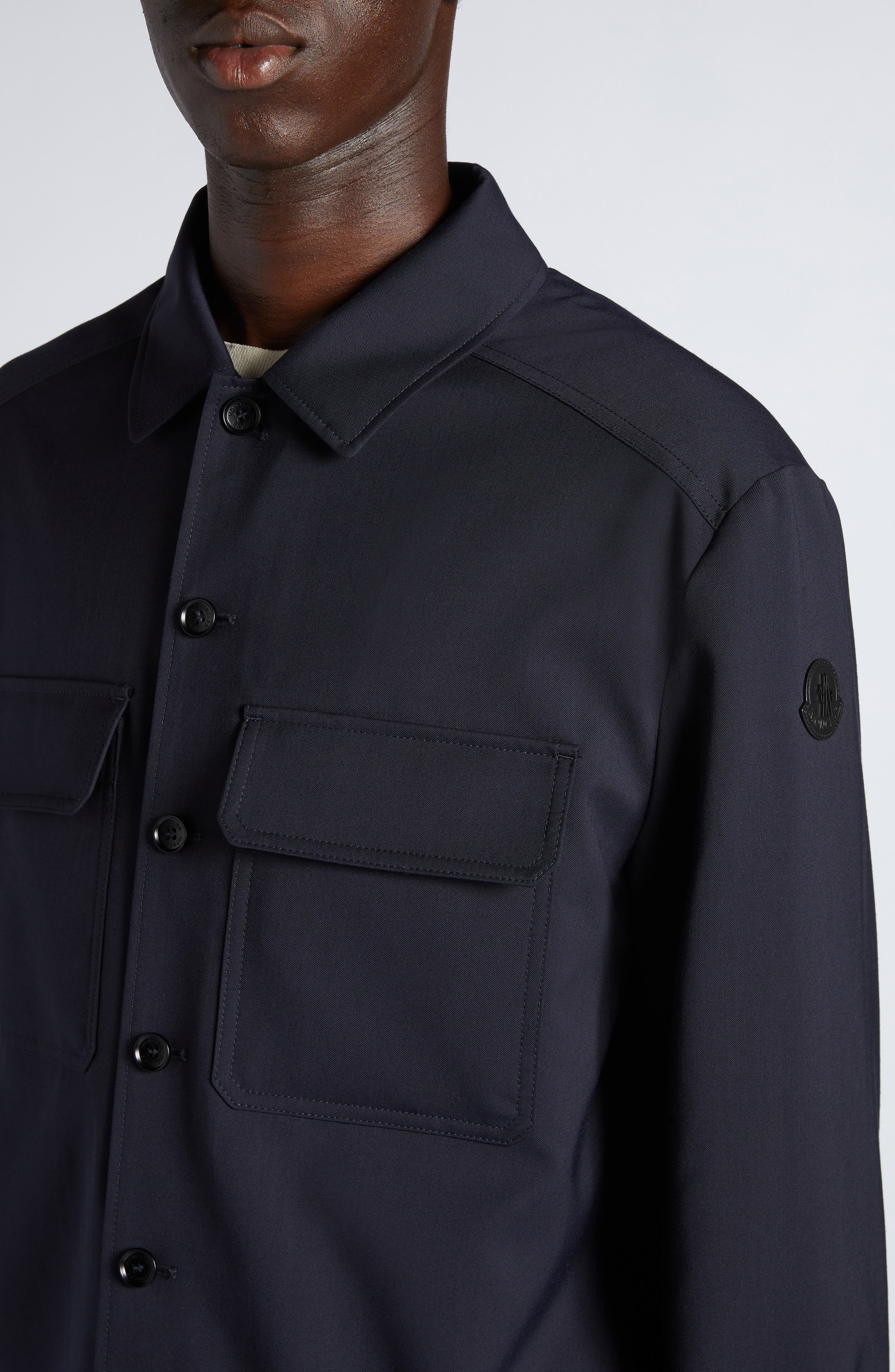 Moncler Stretch Virgin Wool Blend Overshirt in Deep Indigo at Nordstrom - 5