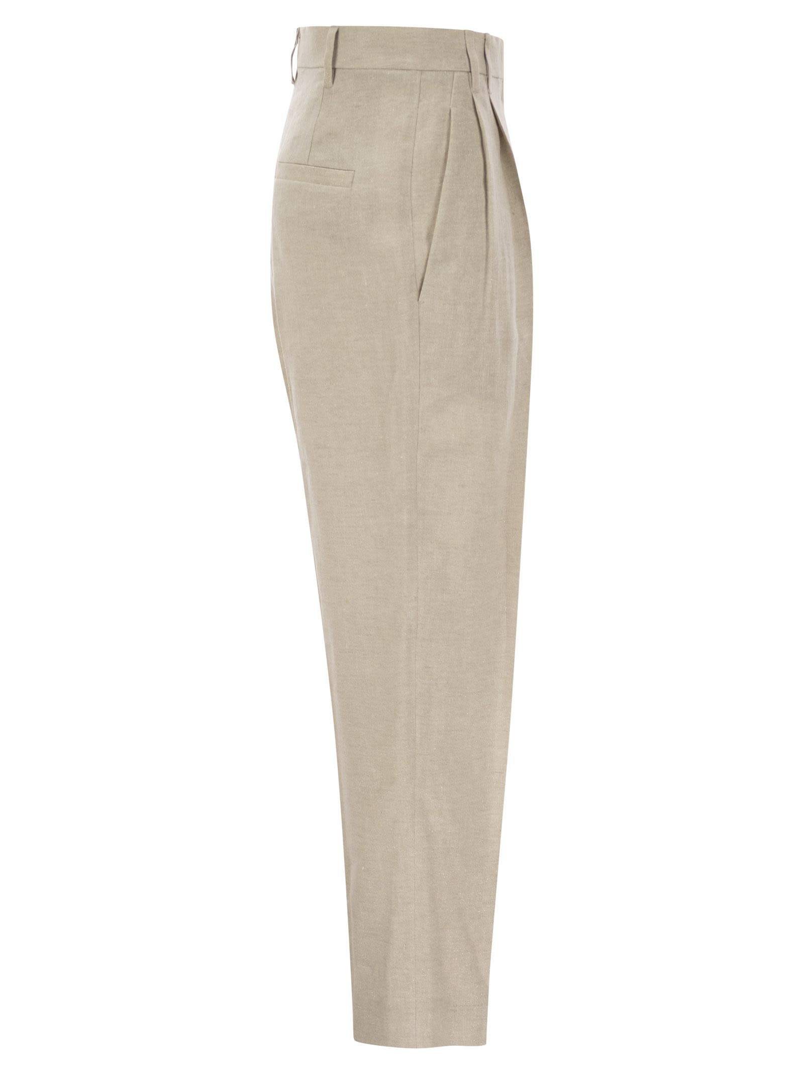 Brunello Cucinelli Women Slouchy Trousers In Sparkling Linen Canvas With Jewellery - 3