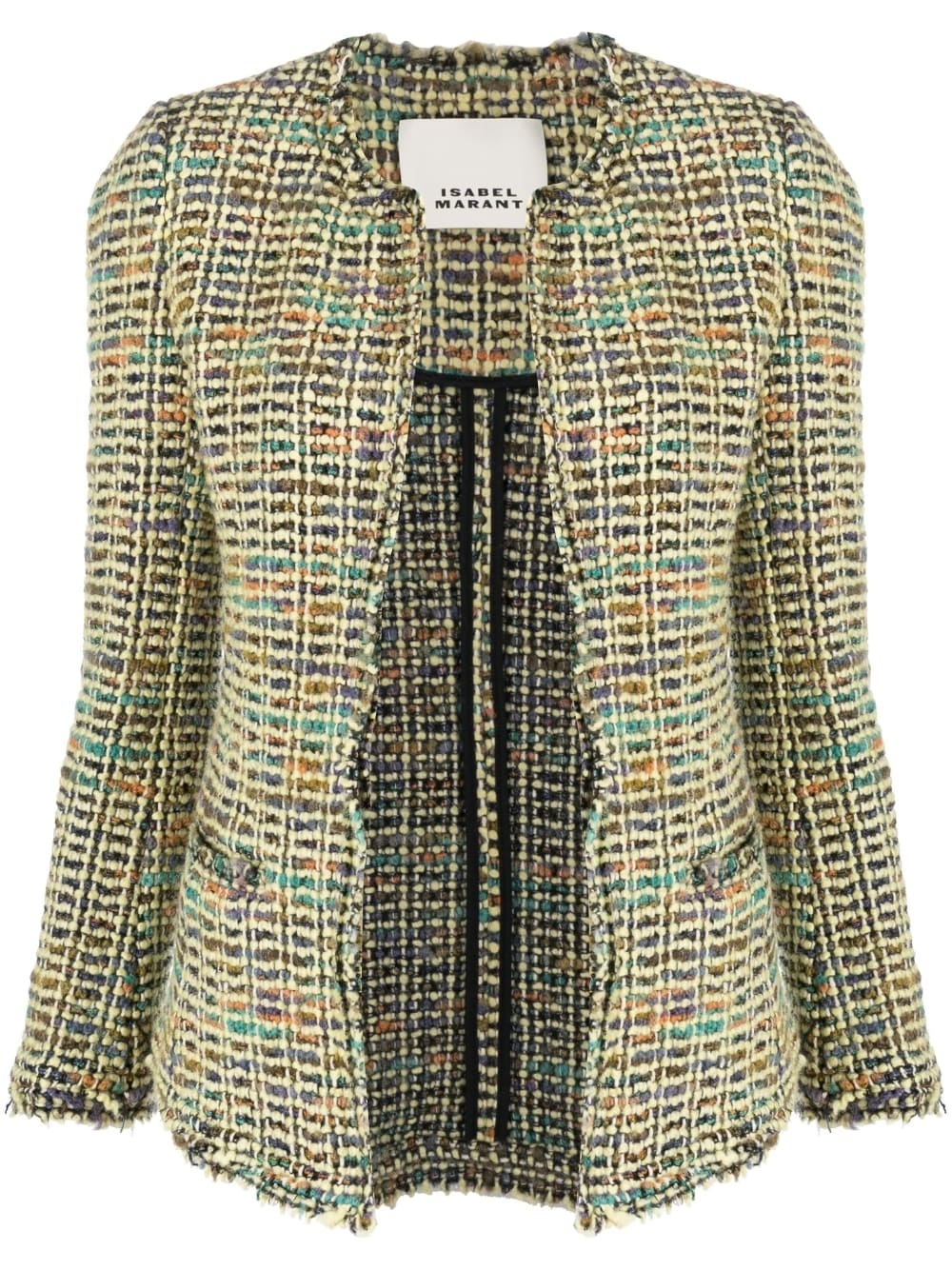 frayed-hem tweed jacket - 1