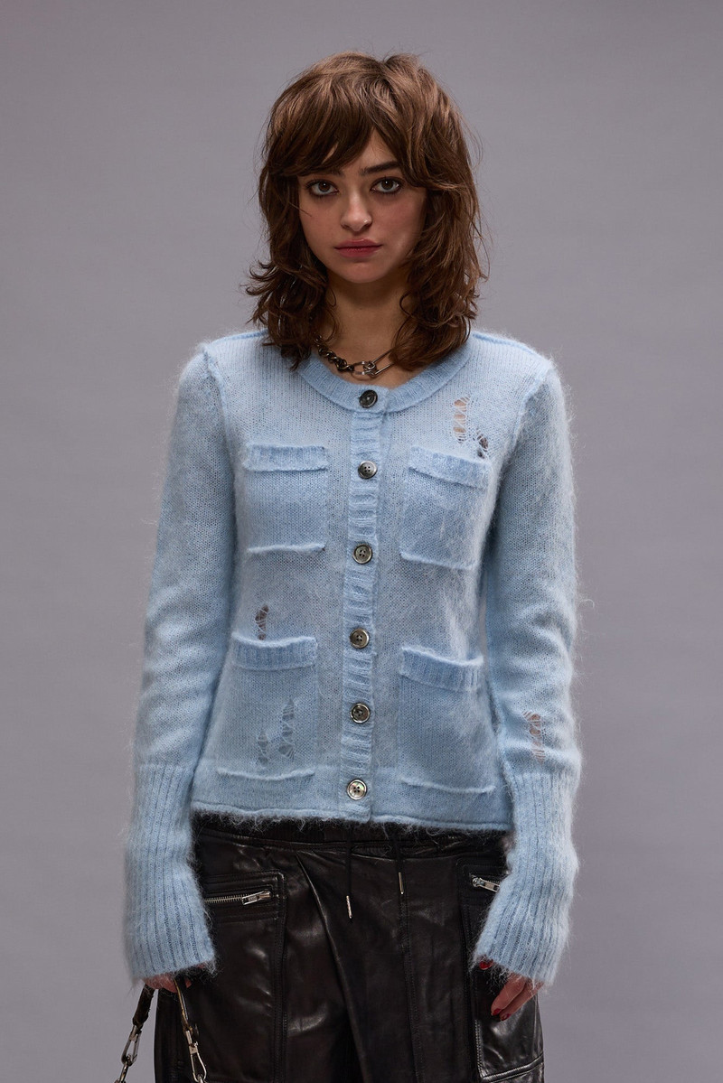 R13 ELONGATED SHRUNKEN CREWNECK CARDIGAN - LIGHT BLUE outlook