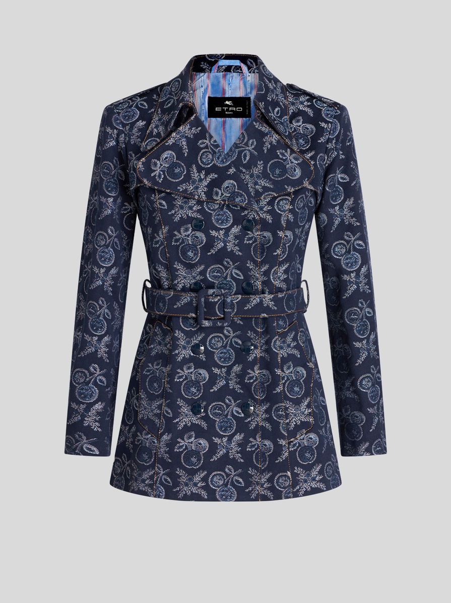 DENIM JACQUARD SHORT TRENCH COAT - 1