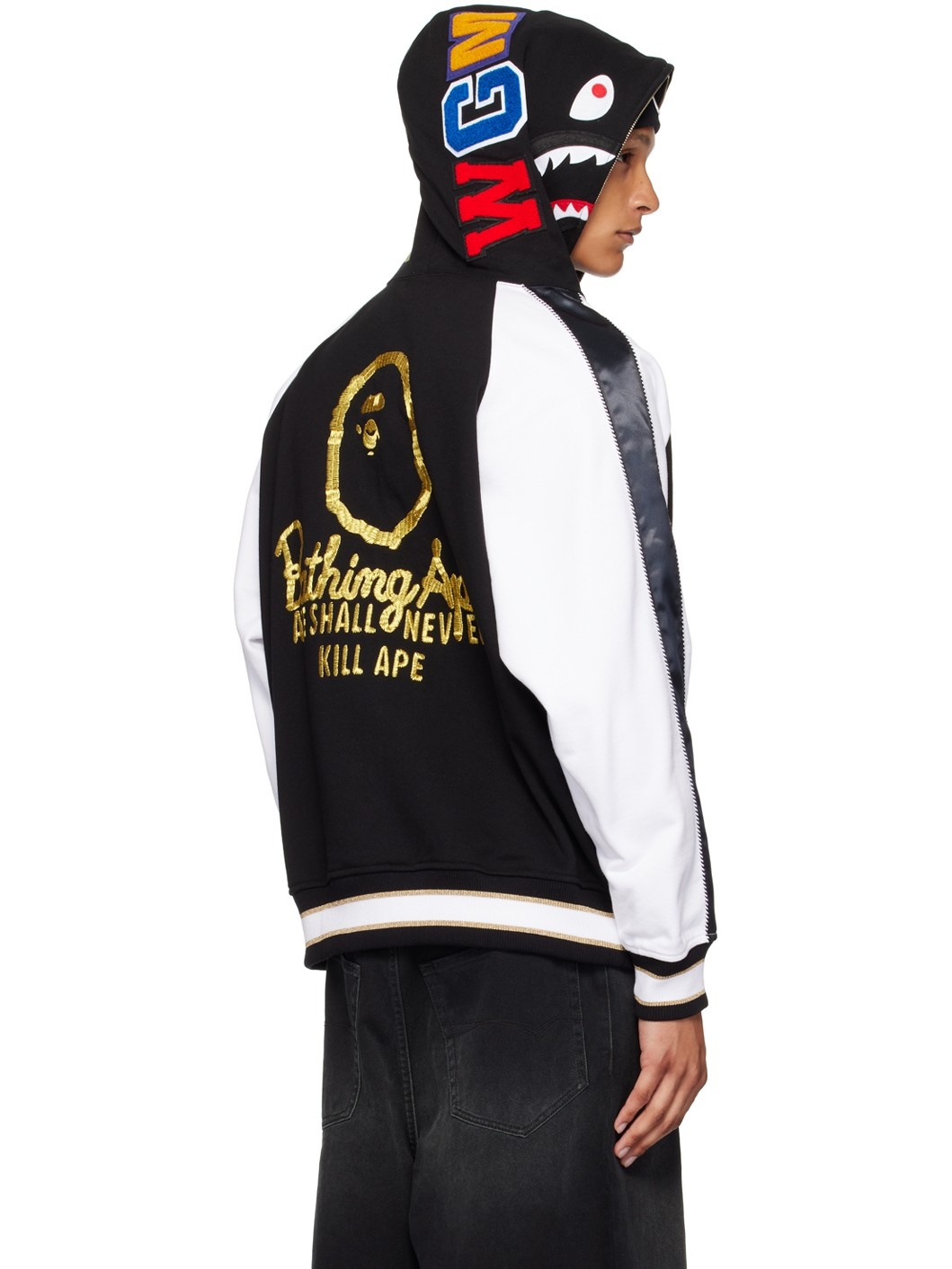 Black Souvenir Shark Bomber Jacket - 3