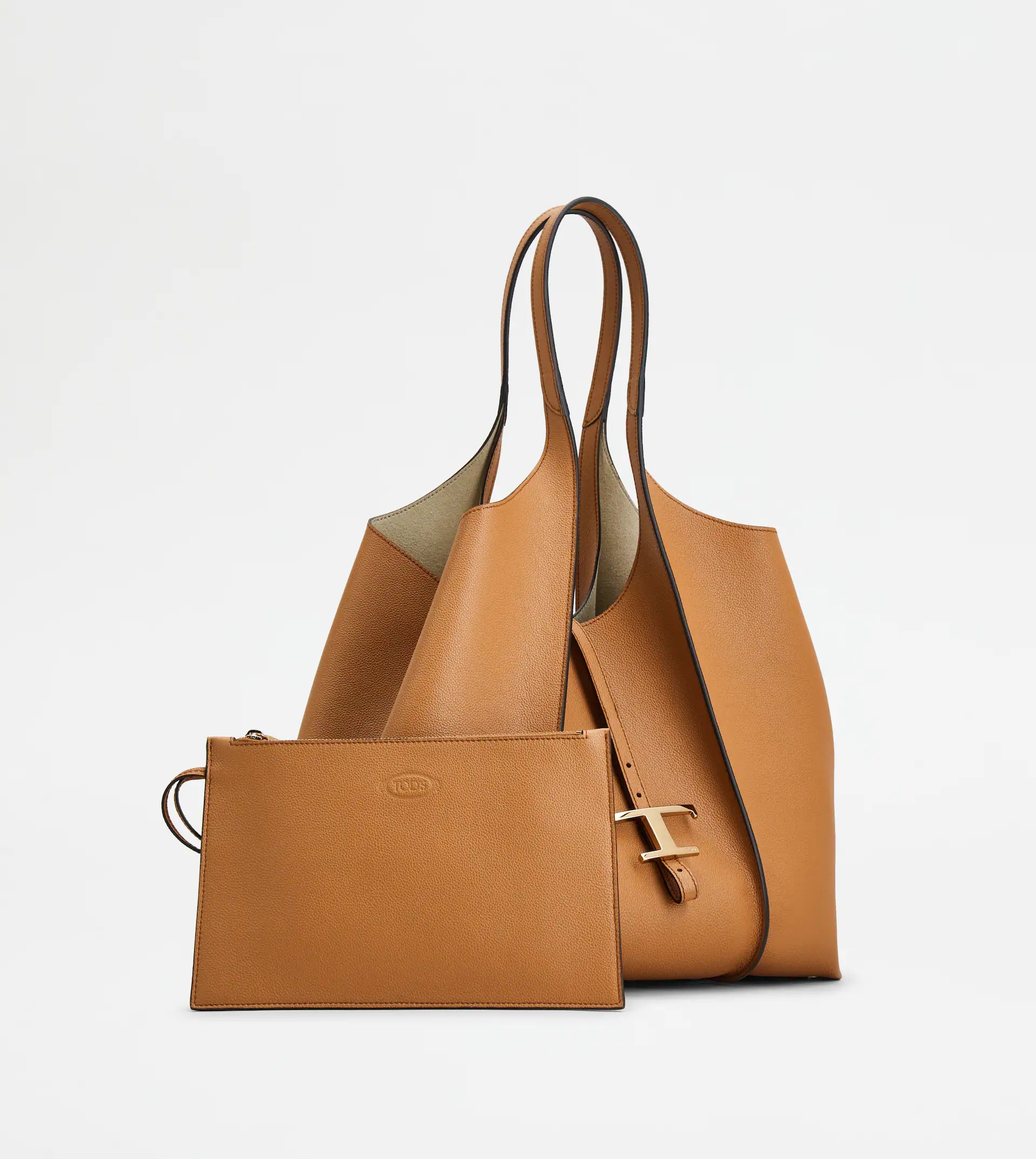 T TIMELESS SHOPPING BAG IN LEATHER MEDIUM - BROWN - 3
