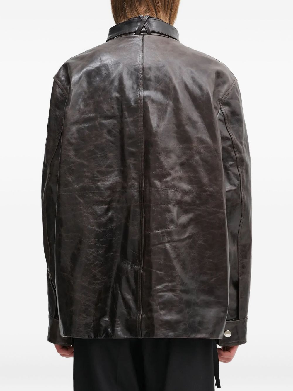 snap-fastening flap-pockets leather jacket - 3