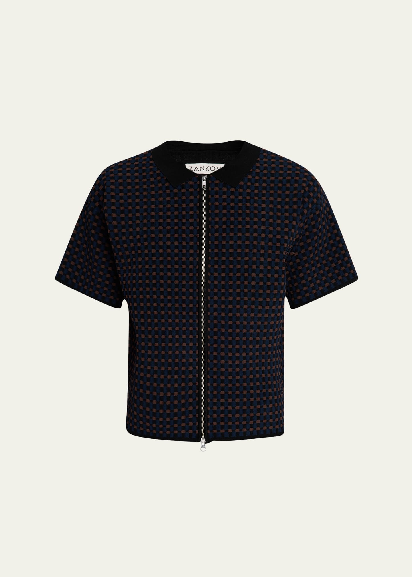 Men's Geometric Jacquard Zip Sweater - 1