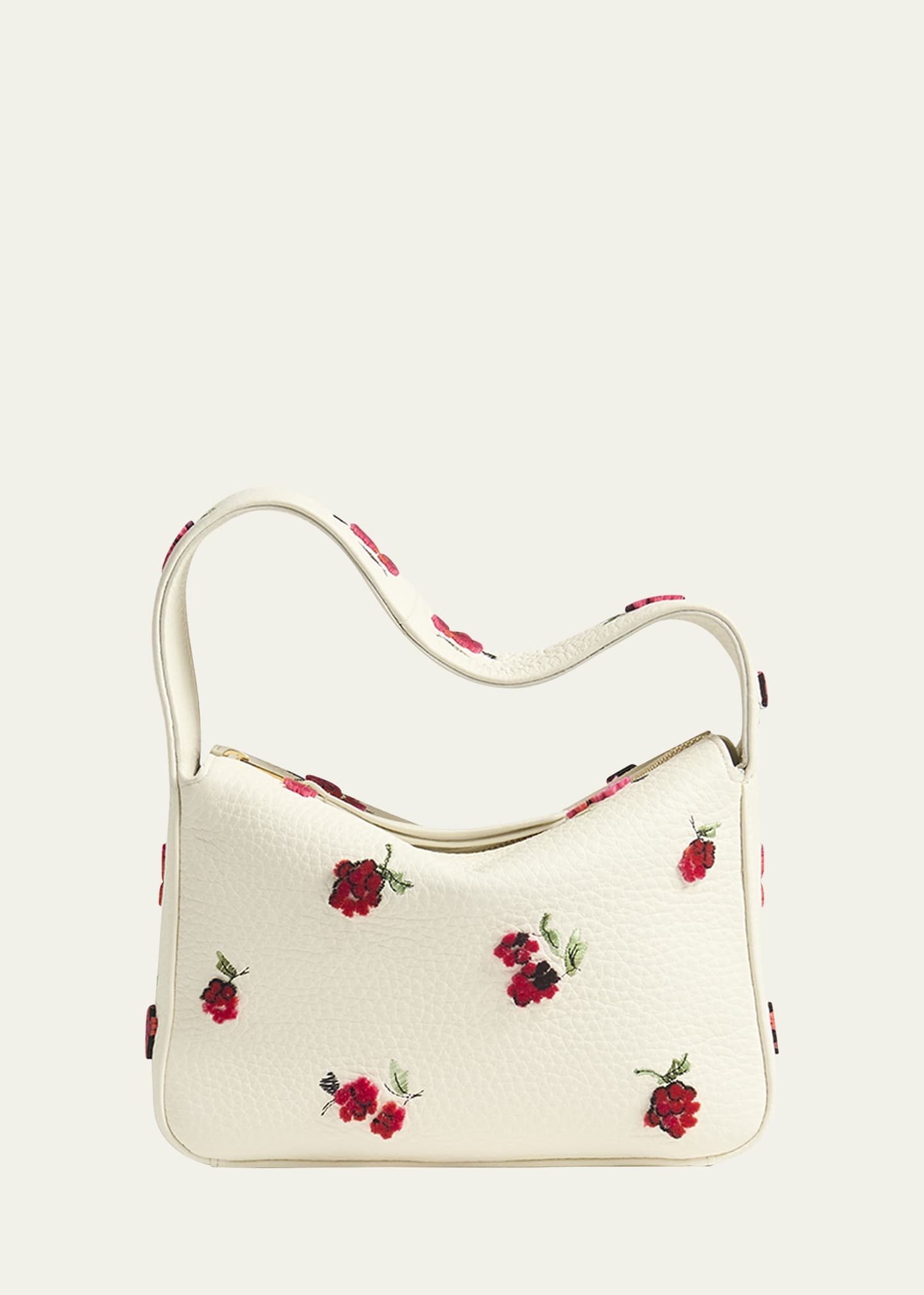 Elena Raspberry Applique Leather Shoulder Bag - 1