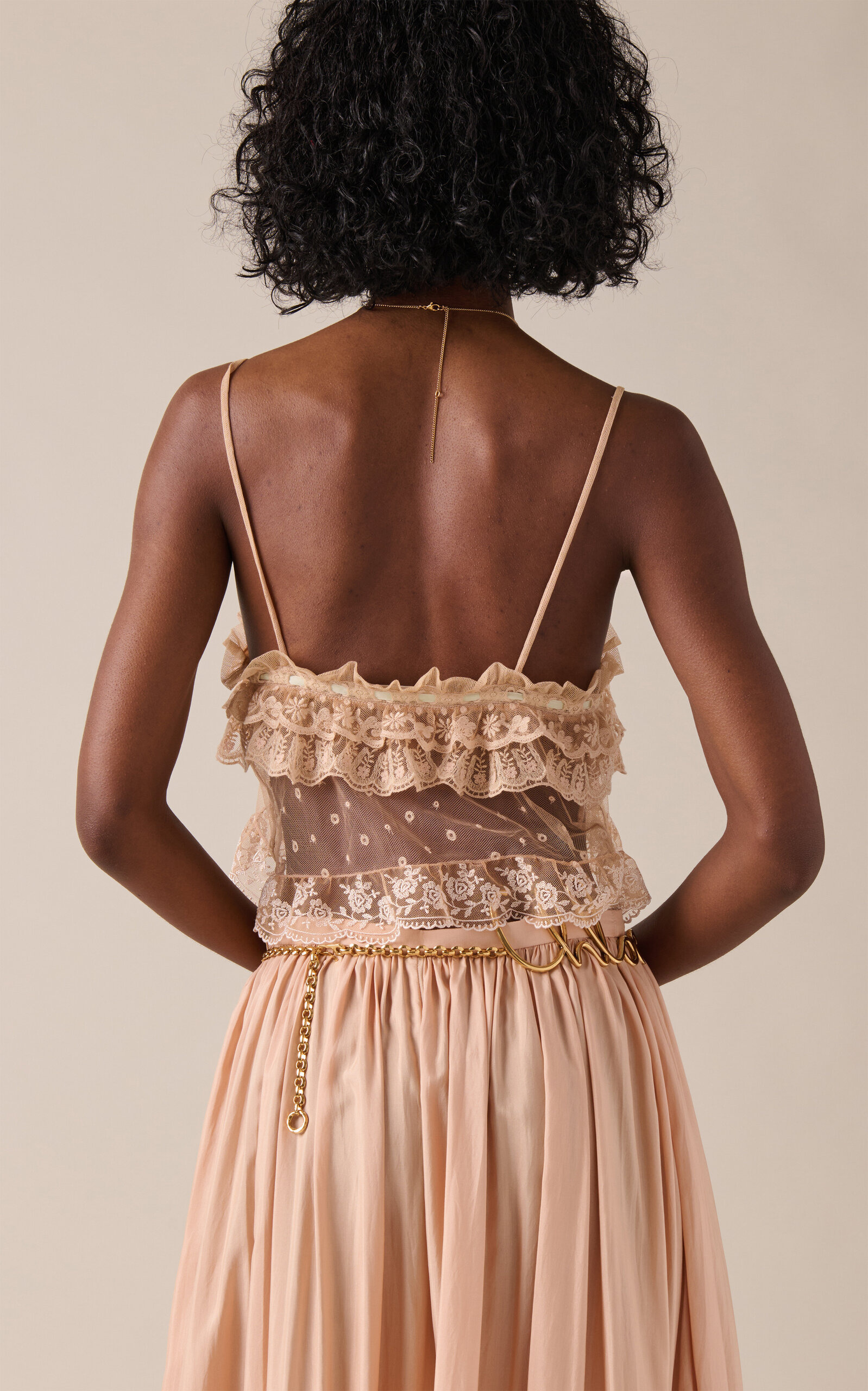 Ruffled Embroidered Lace Crop Top light pink - 4