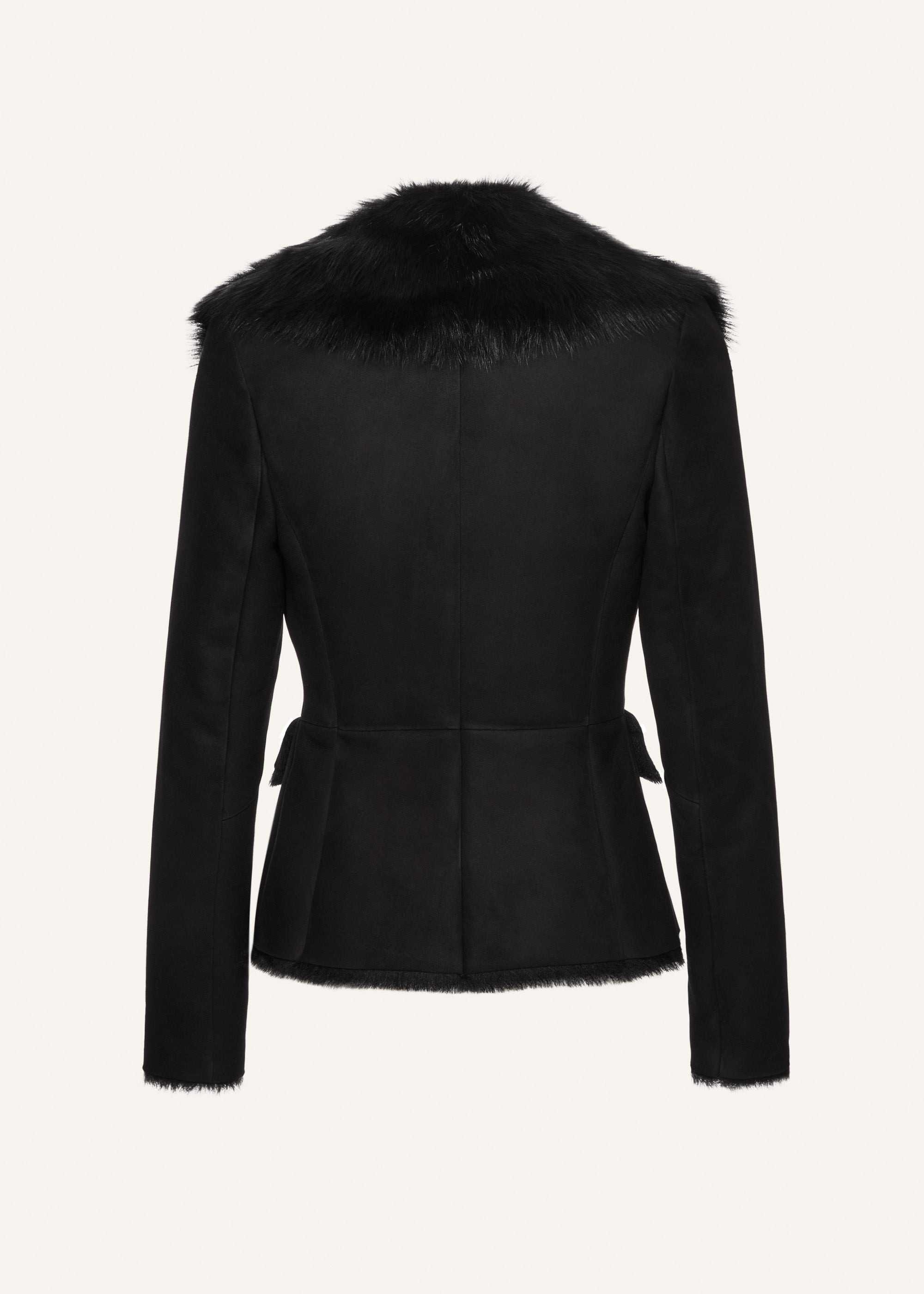Fur-collar shearling jacket in black - 2