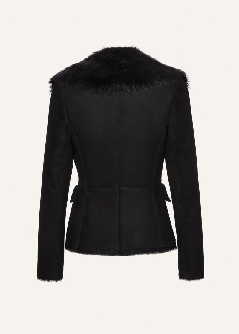 Fur-collar shearling jacket in black 2