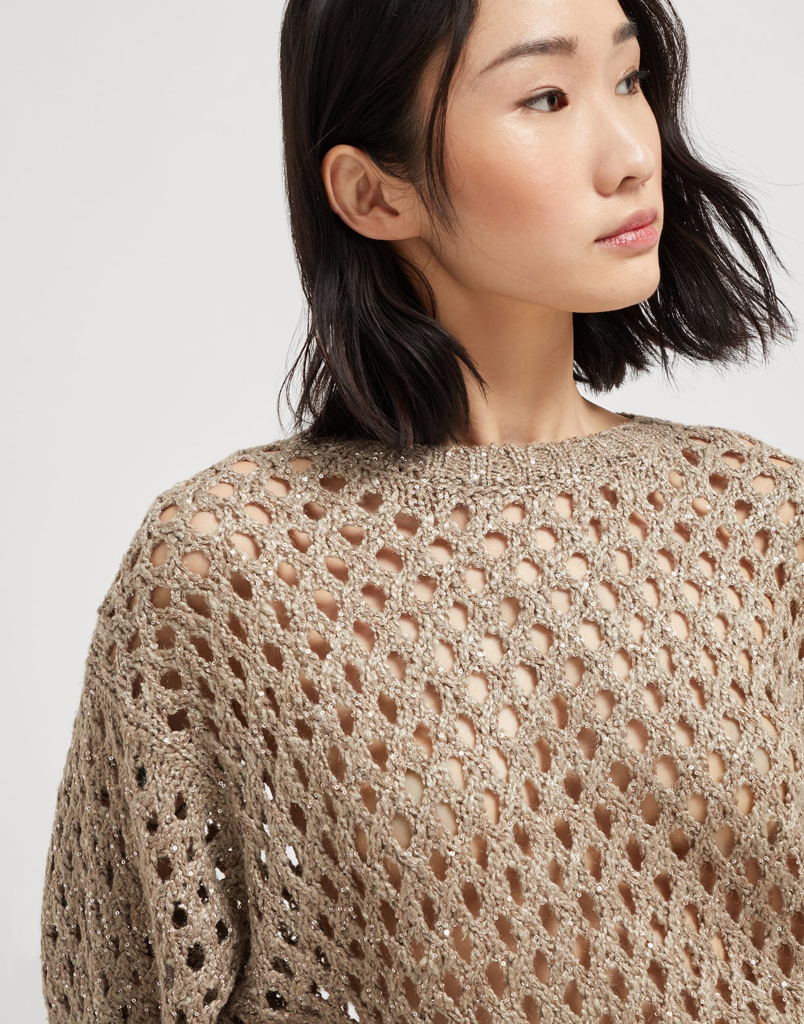 Silk and linen dazzling net sweater - 3
