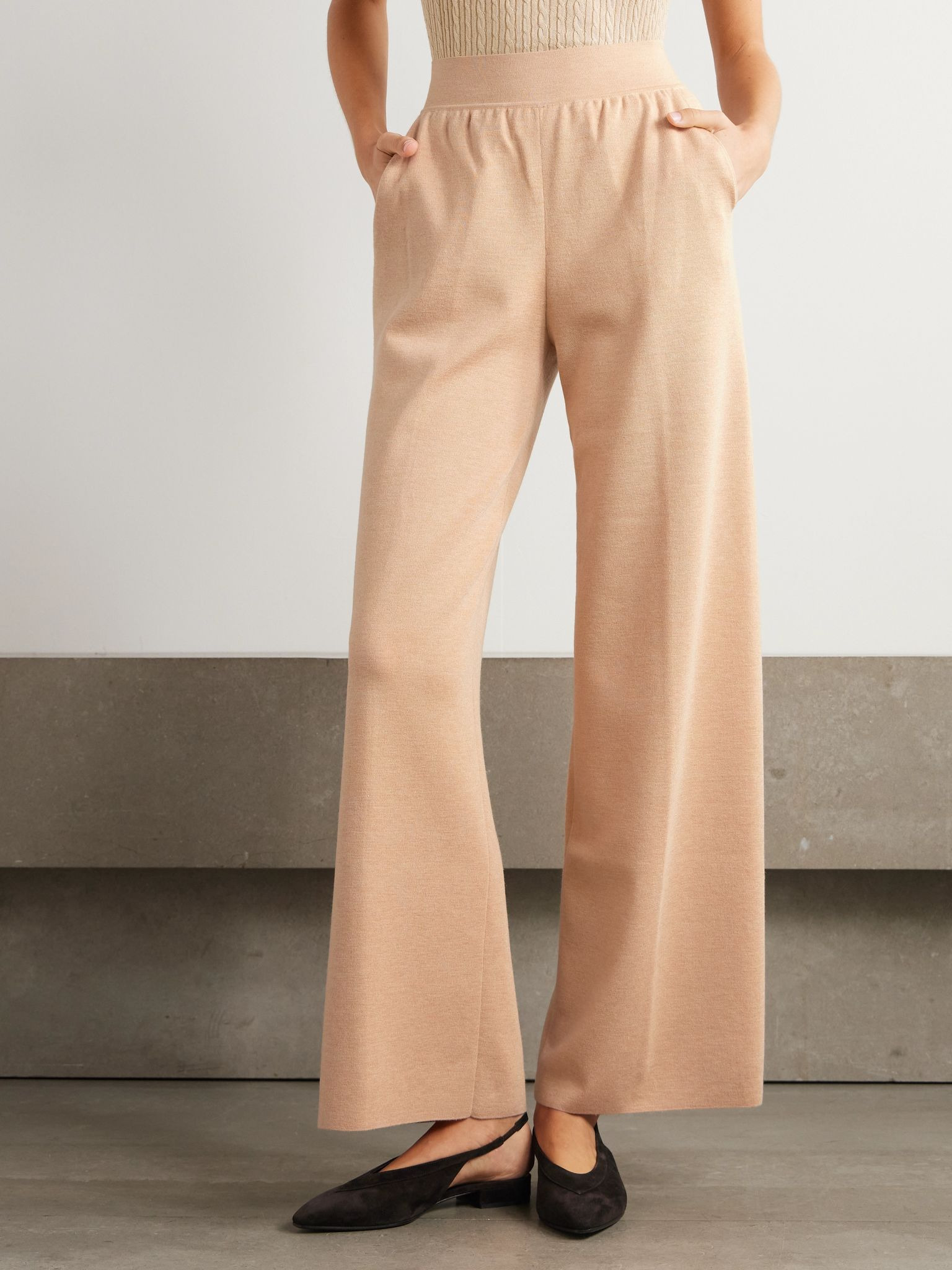Cashmere and silk-blend wide-leg pants Beige - 3