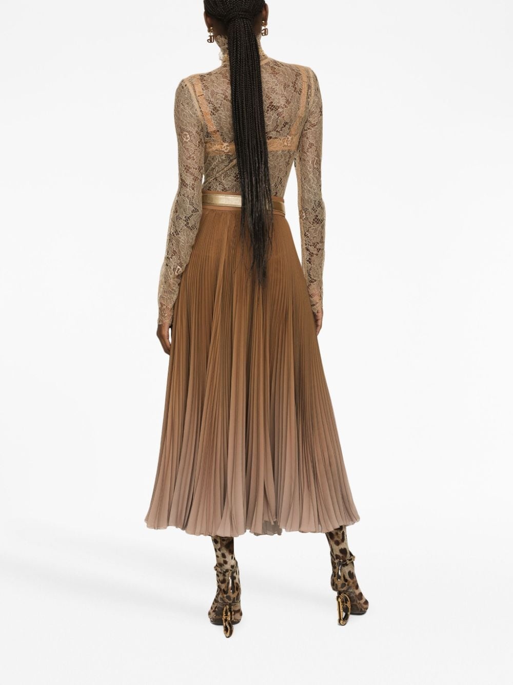 sheer-lace high-neck blouse - 4