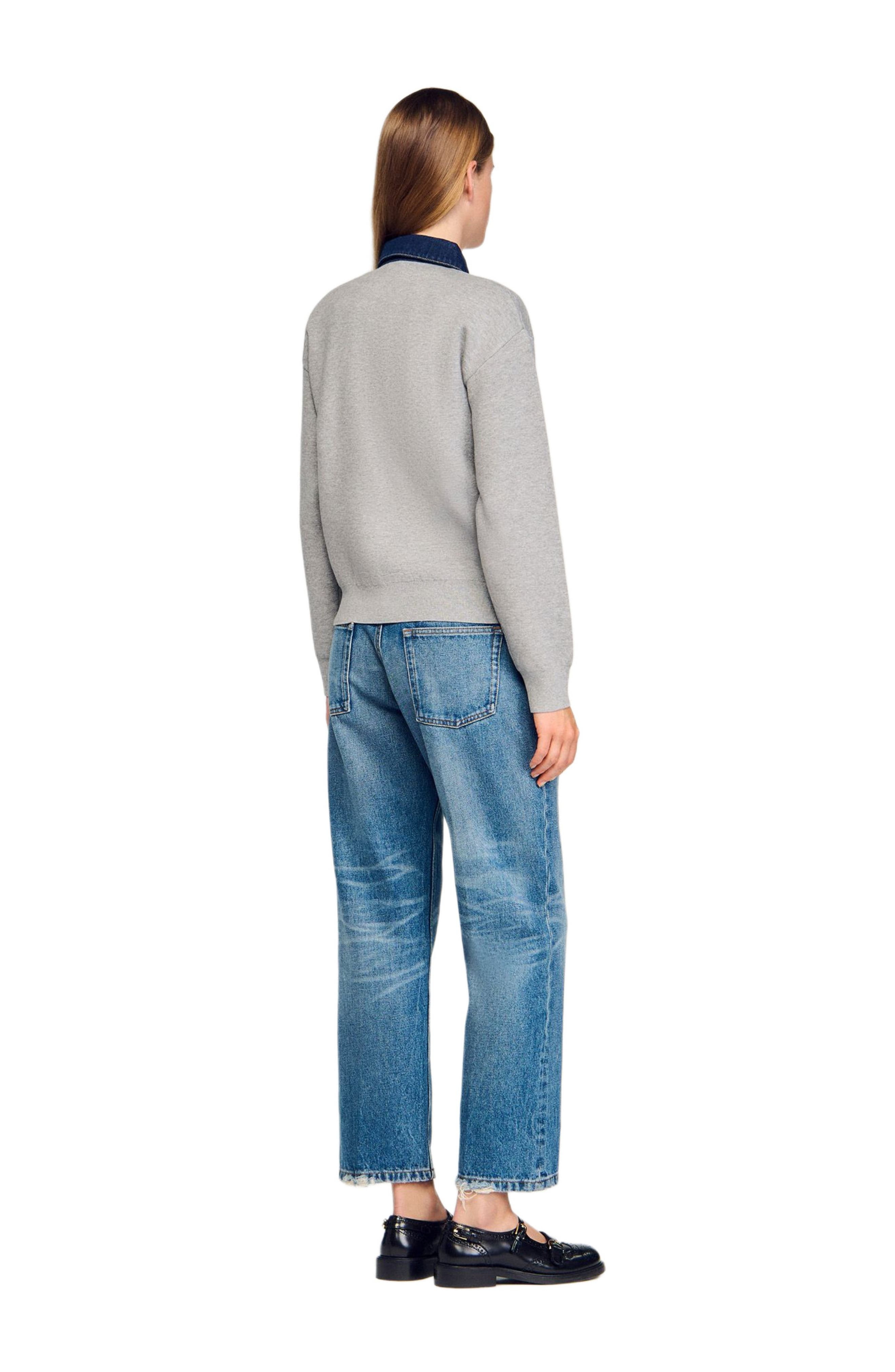 SANDRO Sweater with denim collar in Grey at Nordstrom - 3