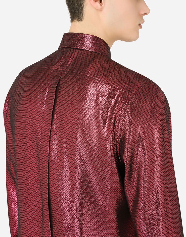 Laminated textured silk Gold-fit tuxedo shirt - 5