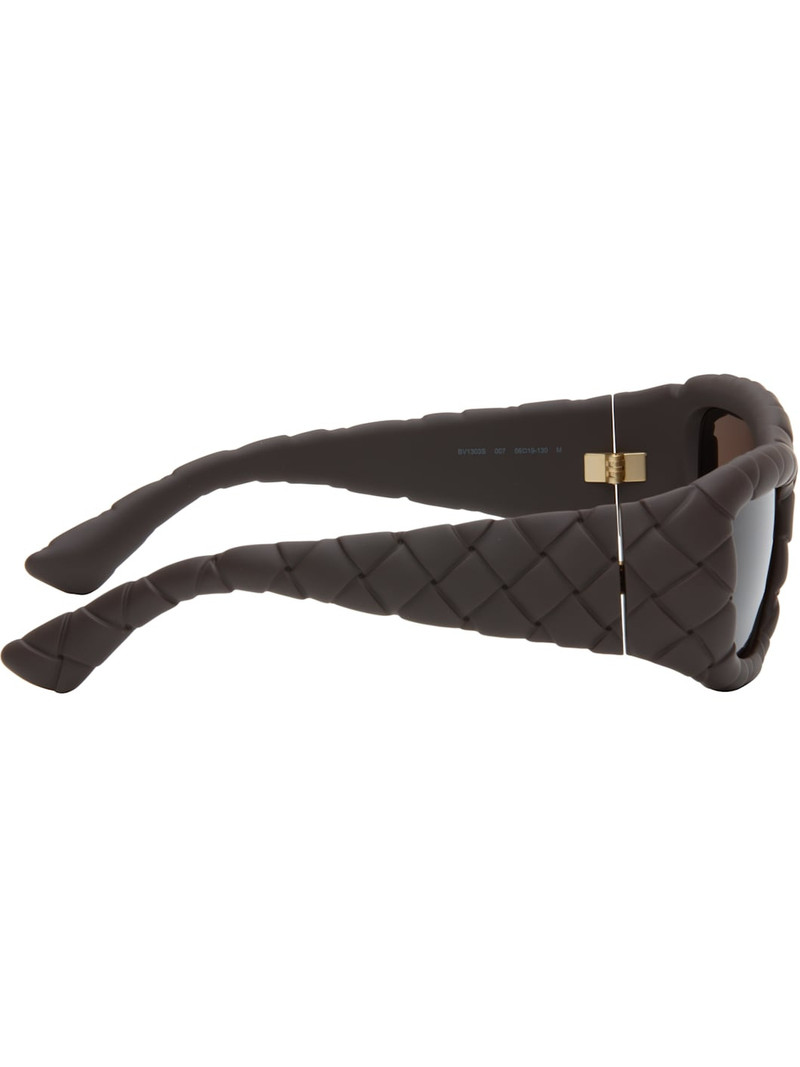 Bottega Veneta Brown Intrecciato Rectangular Sunglasses outlook