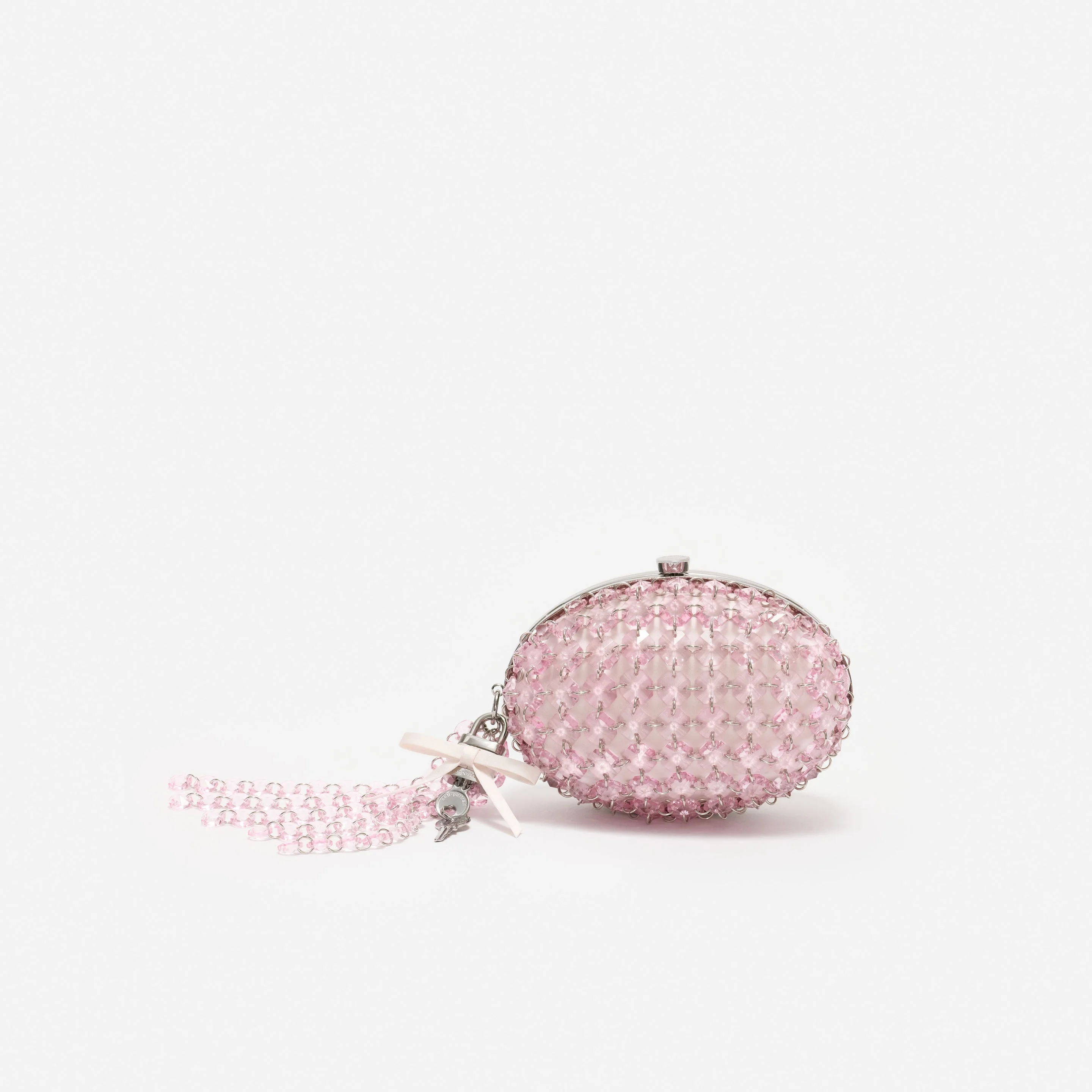 Pink Oval Crystal Chain Clutch Bag - 1