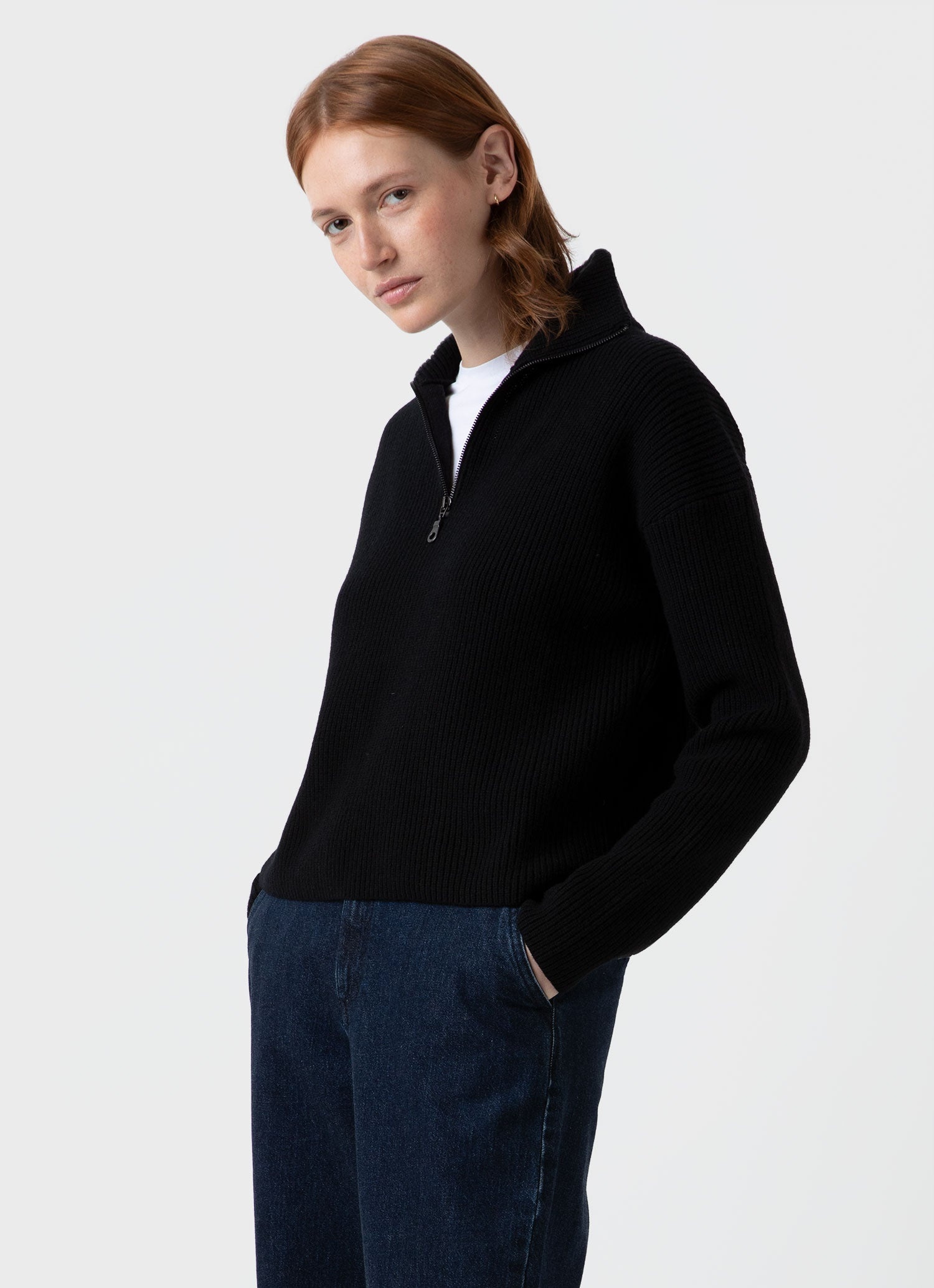 Wool Cashmere Rib Zip Neck - 1