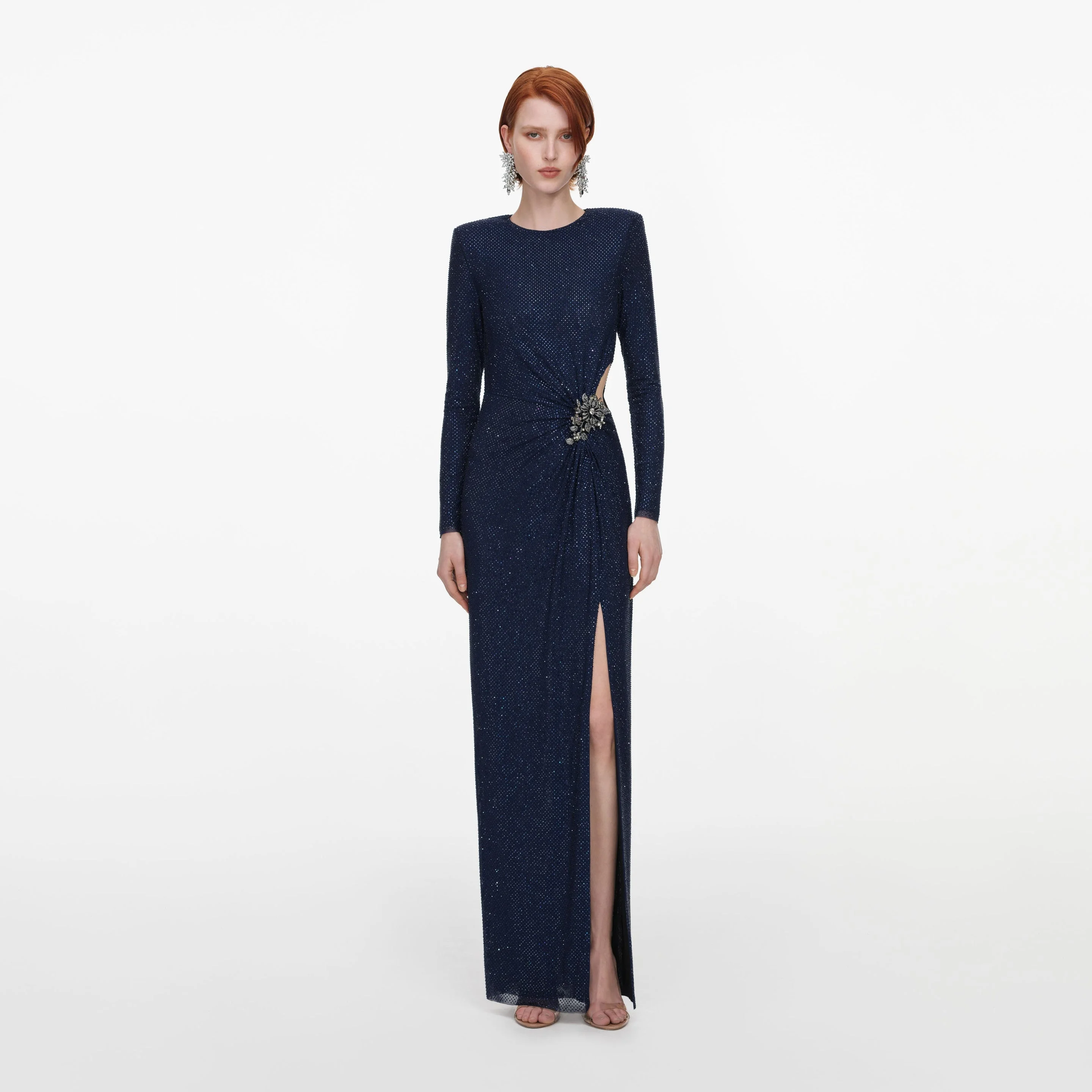 Navy Rhinestone Embellished Maxi Dress - 1