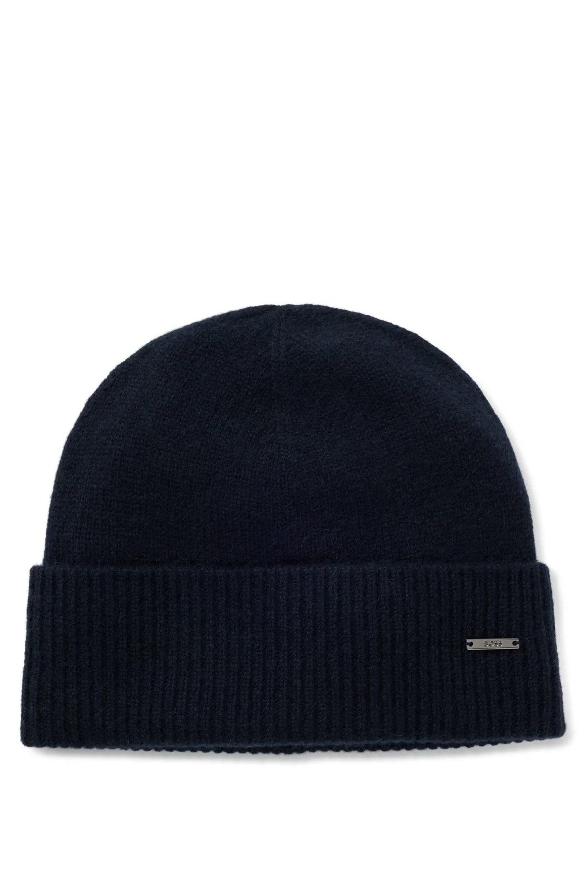 KNIT CASHMERE BEANIE WITH METAL LOGO PLAQUE - 1