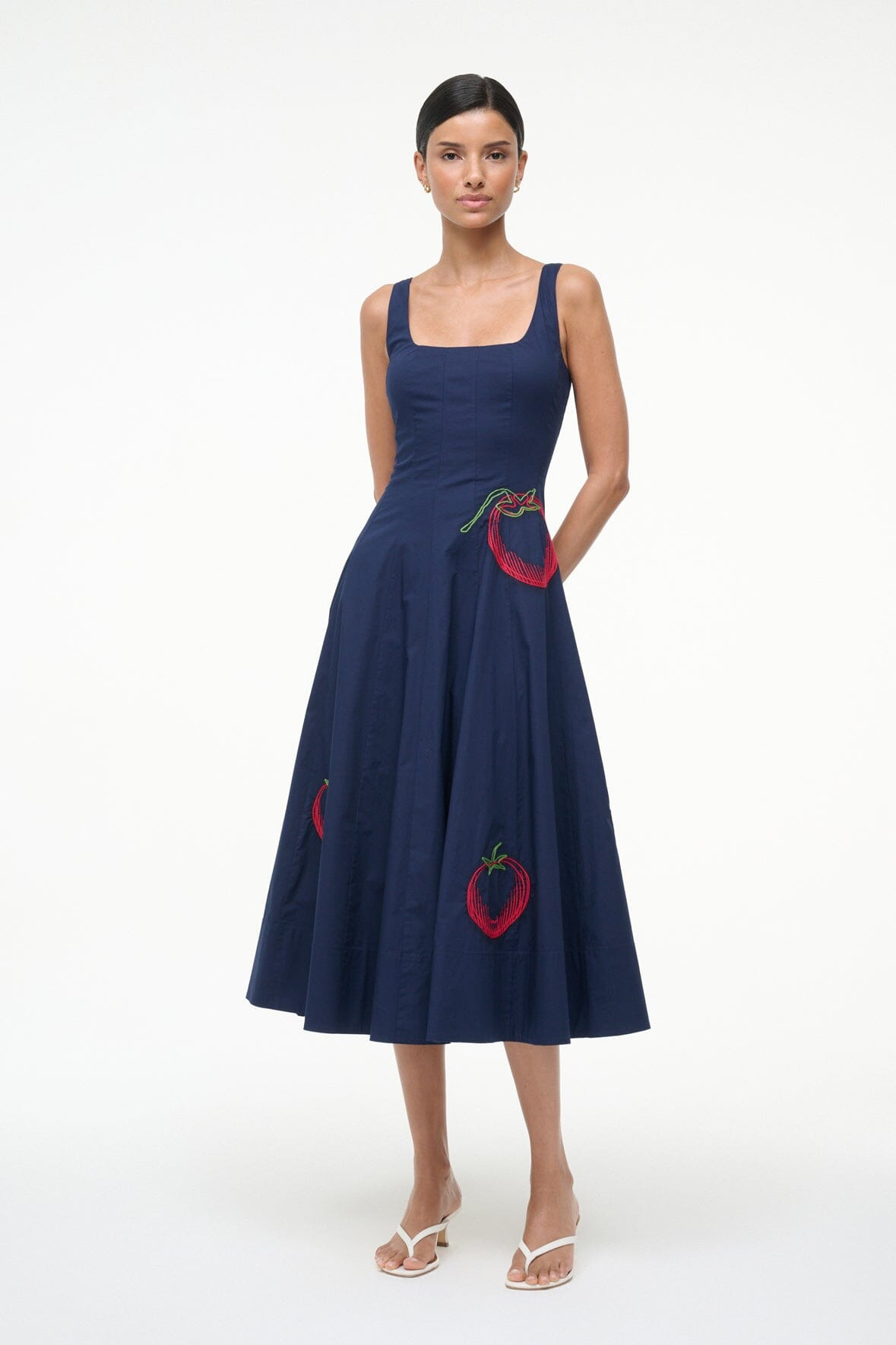 STAUD WELLS DRESS NAVY ROMA - 2