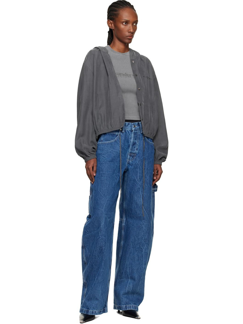 Alexander Wang Gray Cropped Silk Hoodie outlook