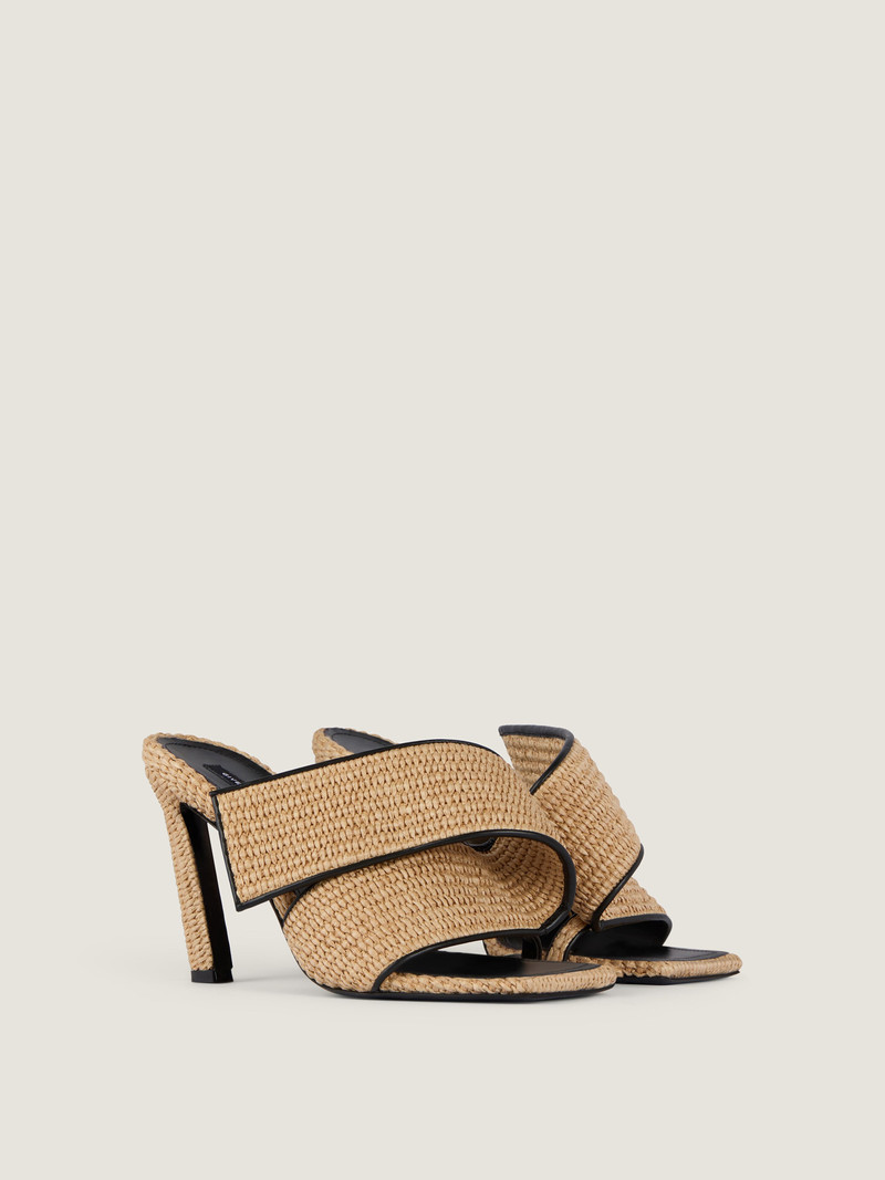 SLICED SQUARE RAFFIA-EFFECT HEELED MULES 1