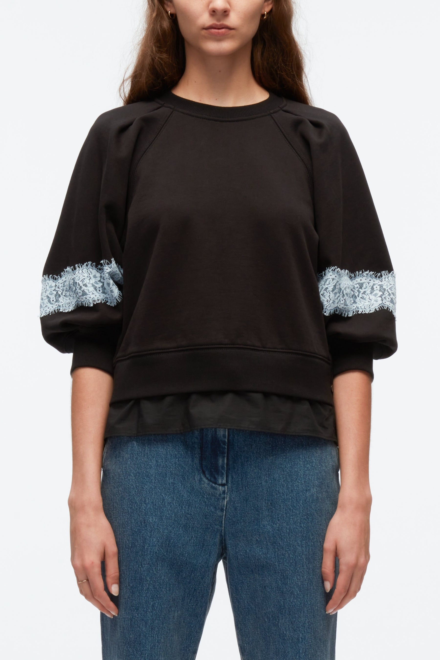 Lantern Sleeve Cotton Sweatshirt - 2