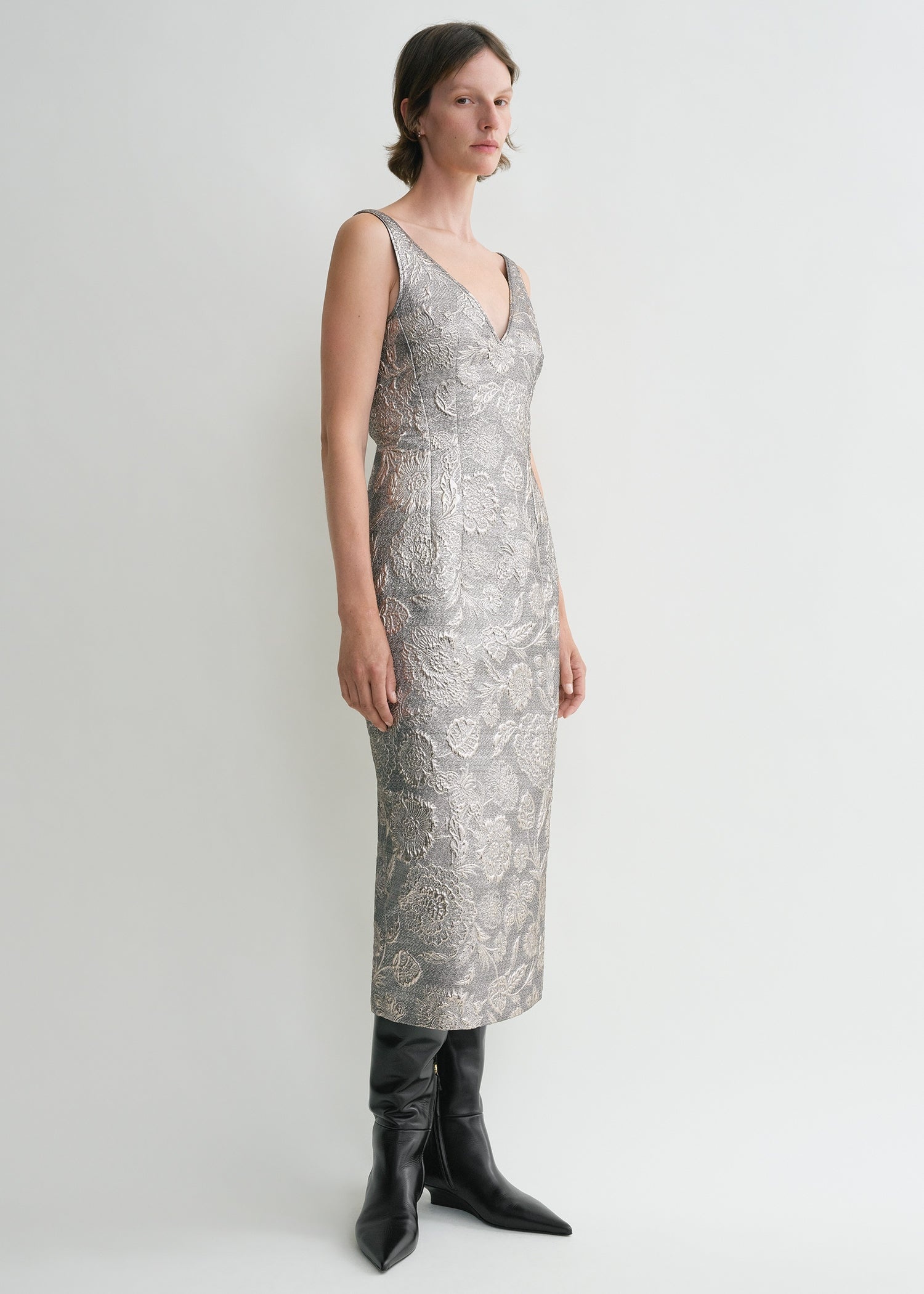 V-neck brocade dress silver - 3