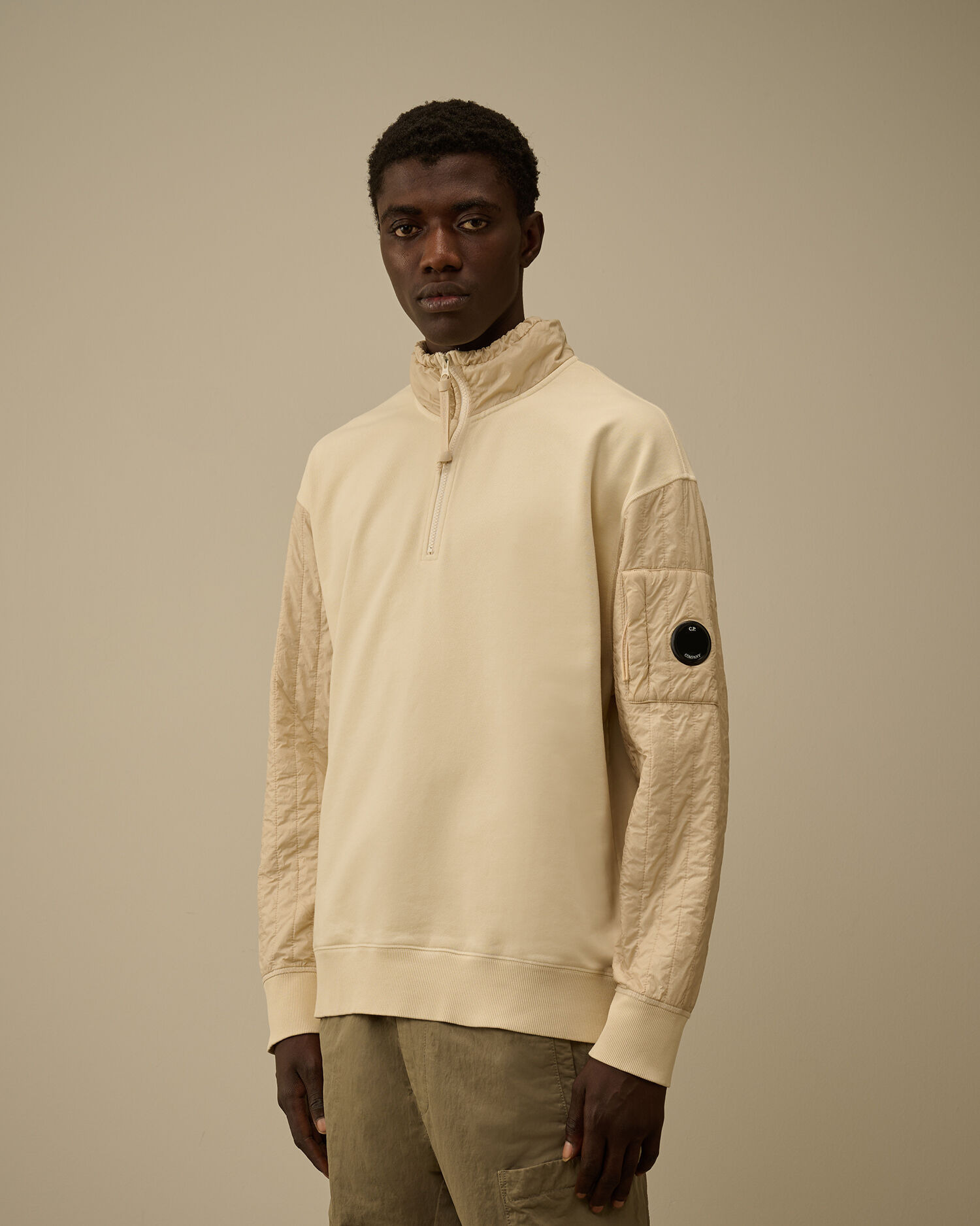 Diagonal Raised Fleece Mixed Half Zip Sweatshirt - 3