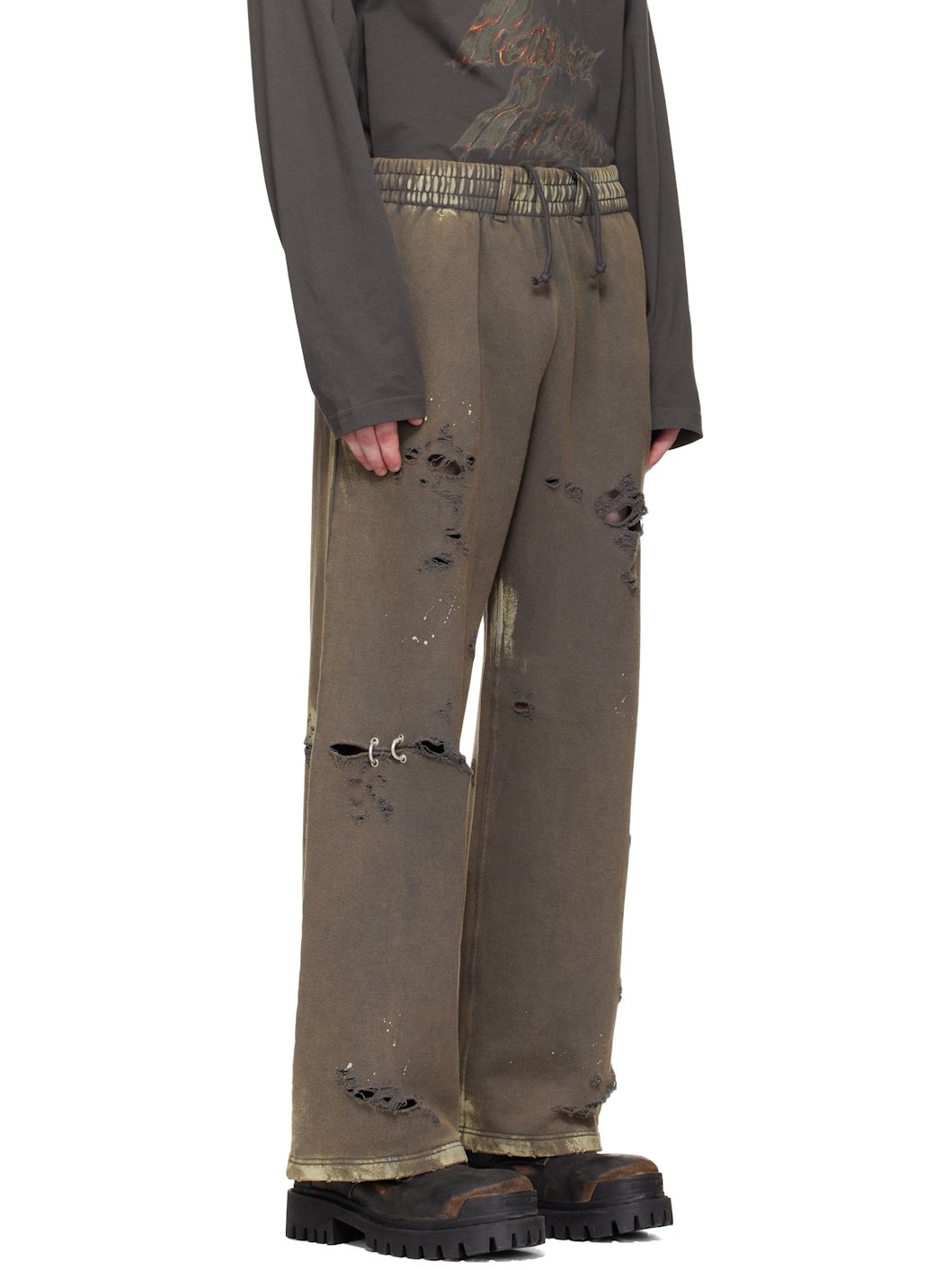 Gray Pierced Sweatpants - 2