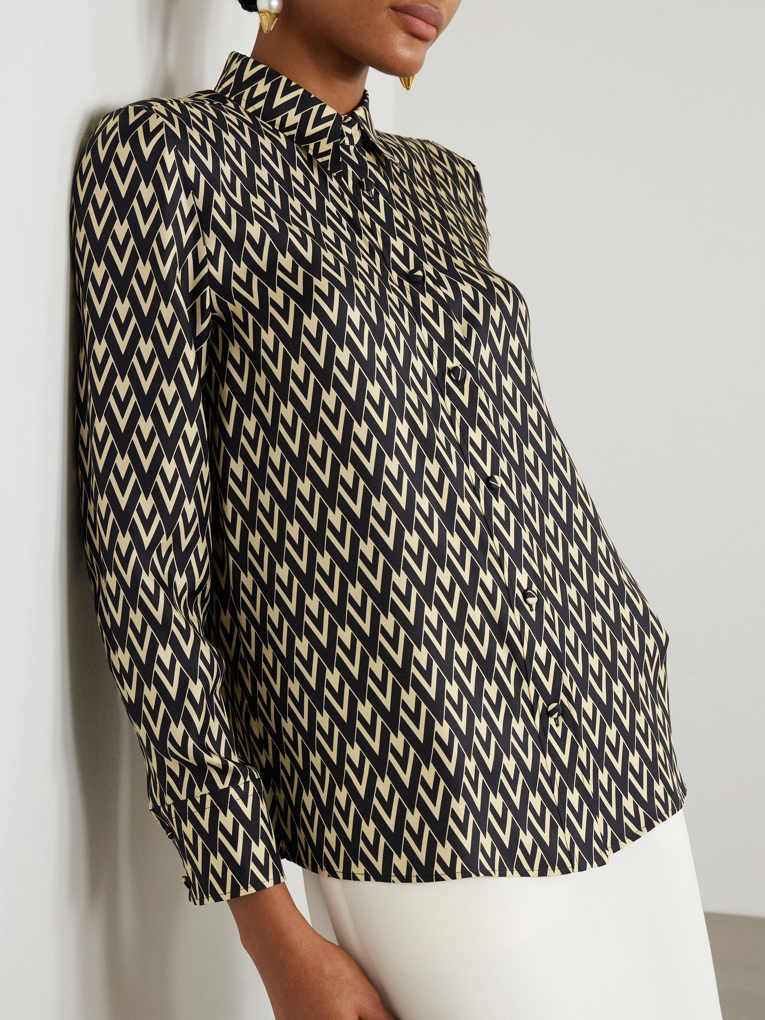 Printed silk-twill shirt Black - 3