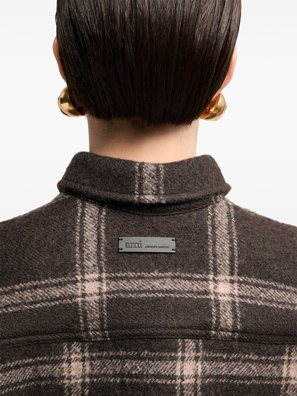 checked wool-blend shirt jacket - 7