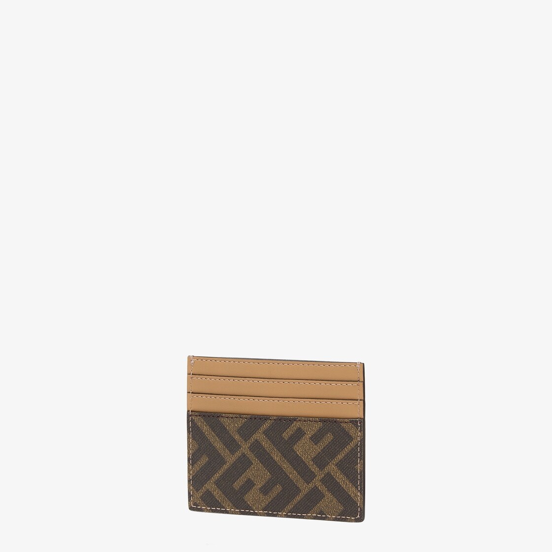 Card holder with six slots and flat central pocket. Made of textured fabric with FF motif in brown a - 2